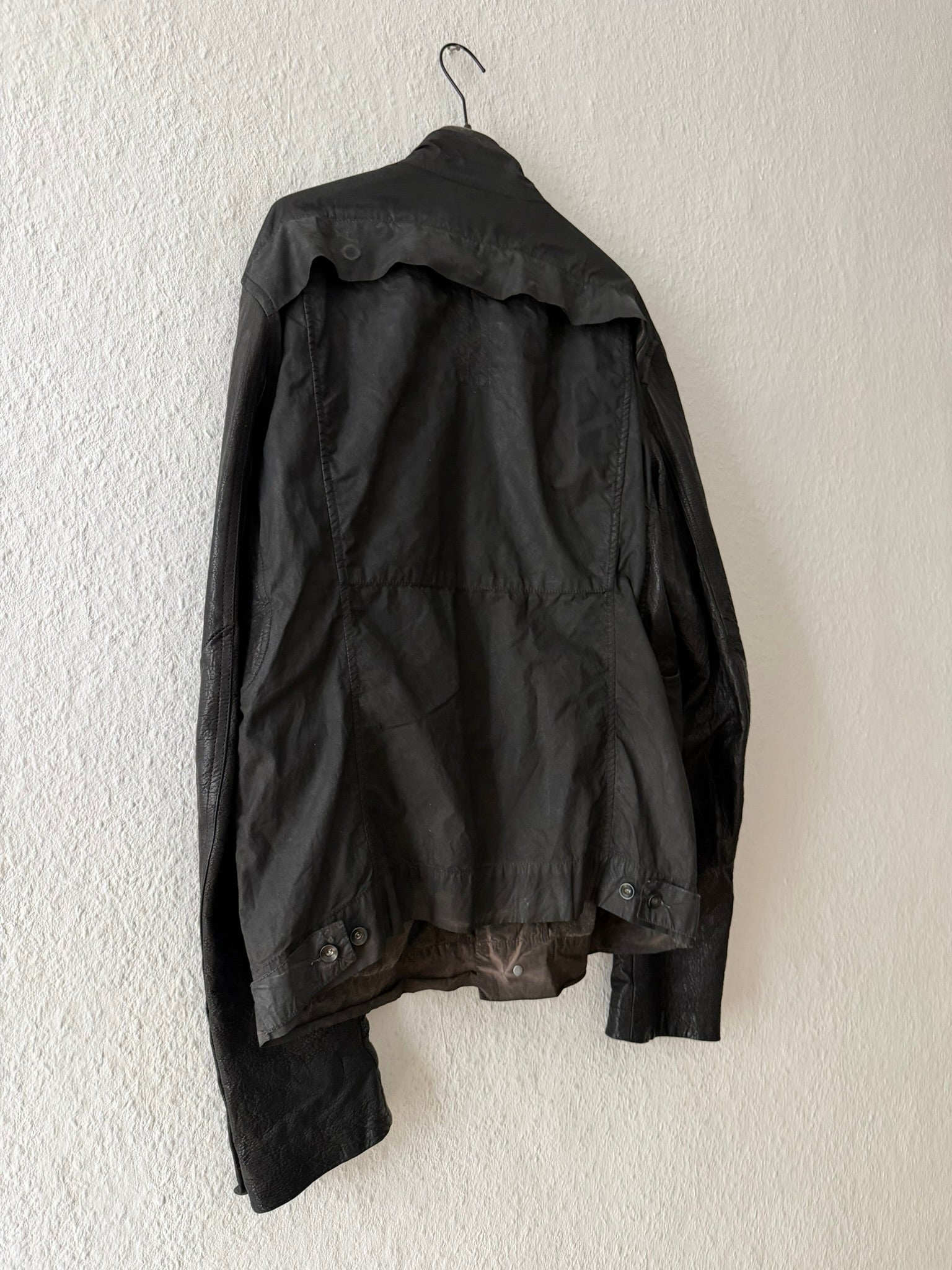 F/W 11 "LIMO" Waxed Mudcloth Slave Jacket w. Lamb Leather Sleeves Rick Owens