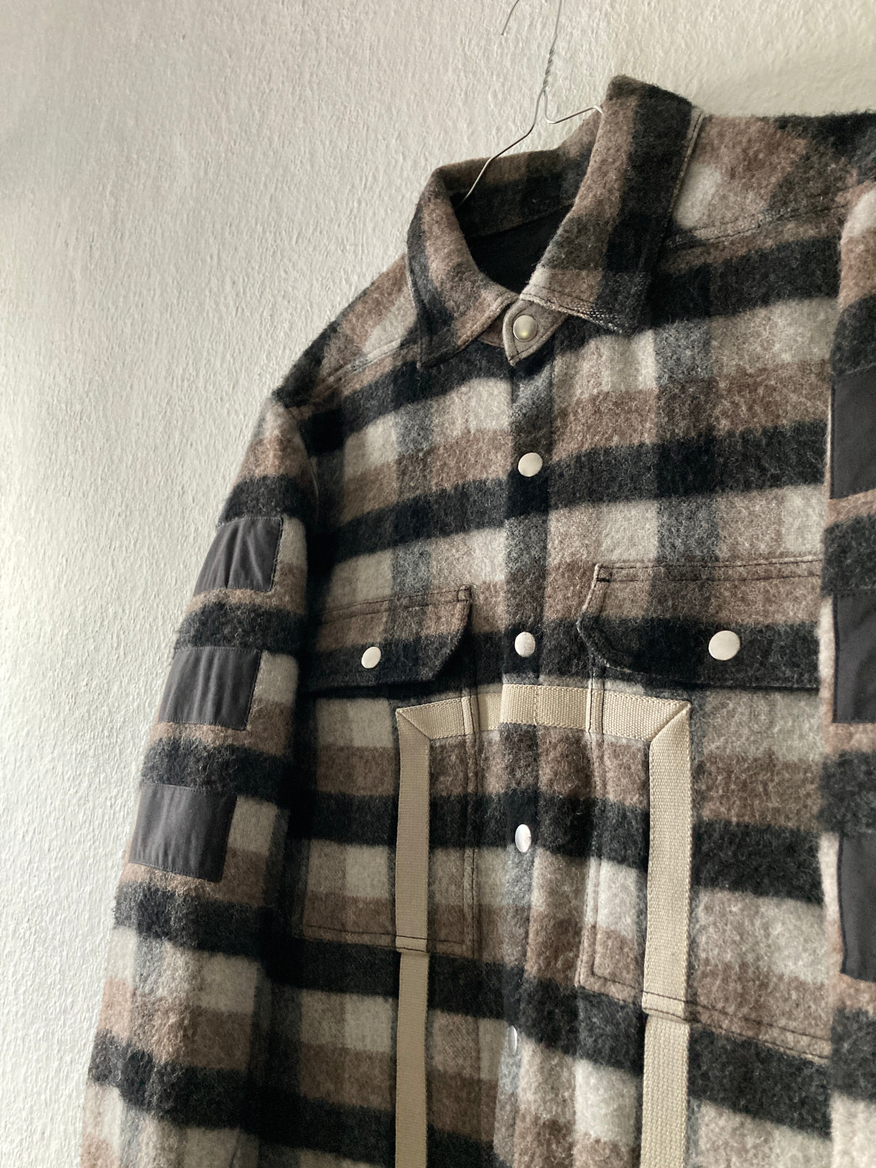 F/W 19 "LARRY" Oversized Plaid Wool Flannel Shirt Jacket Rick Owens IT50/M