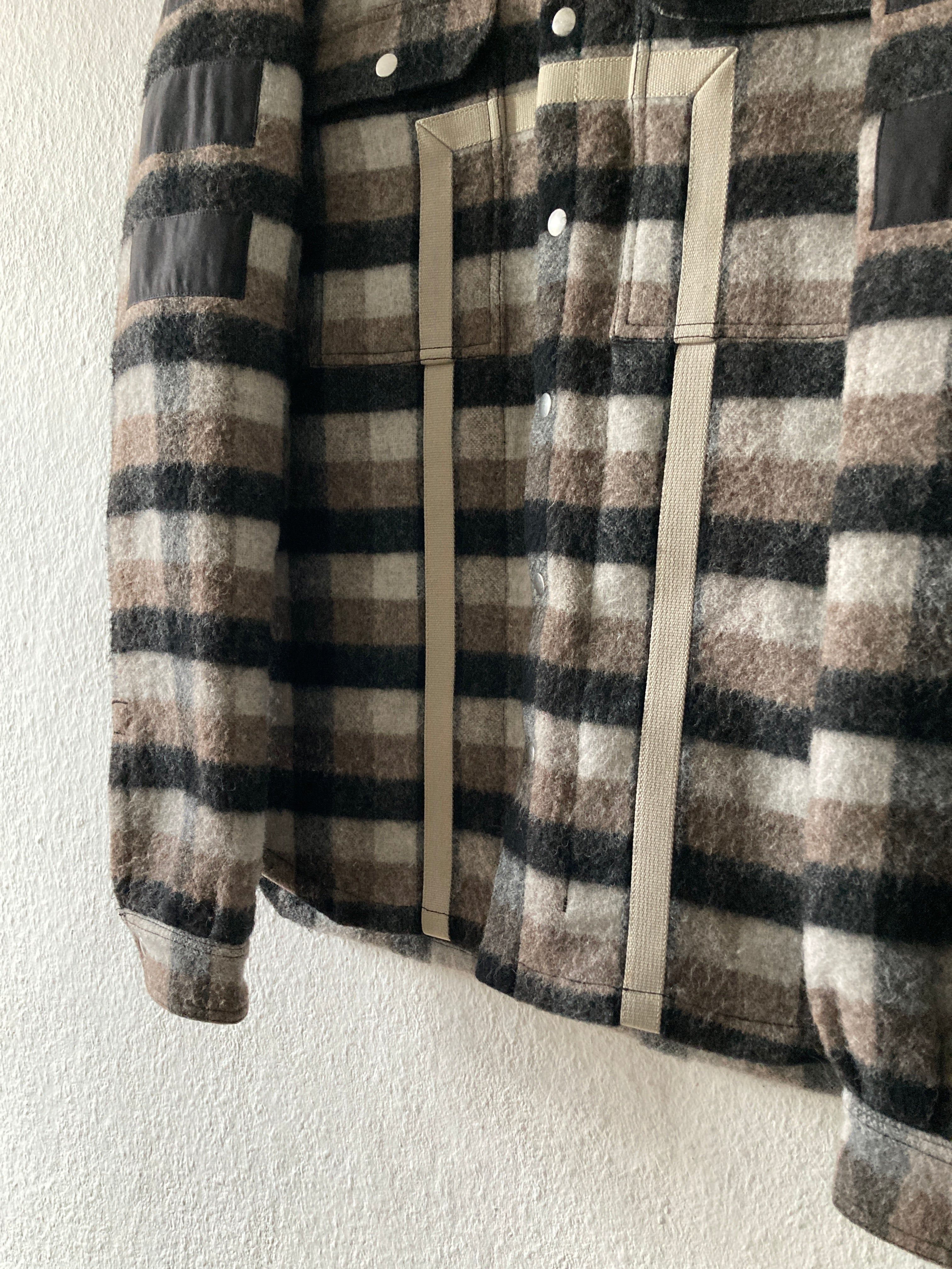 F/W 19 "LARRY" Oversized Plaid Wool Flannel Shirt Jacket Rick Owens IT50/M