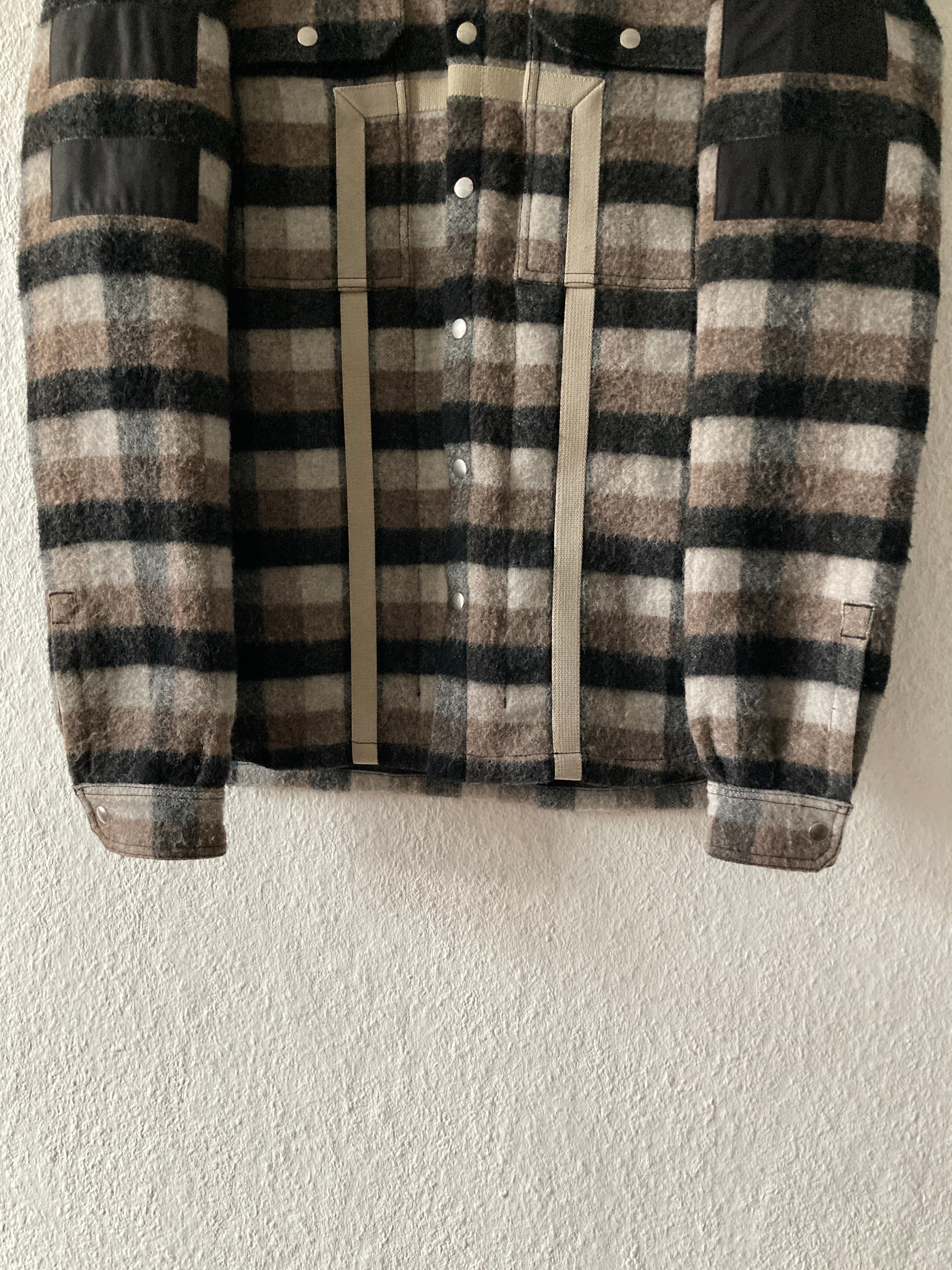 F/W 19 "LARRY" Oversized Plaid Wool Flannel Shirt Jacket Rick Owens IT50/M