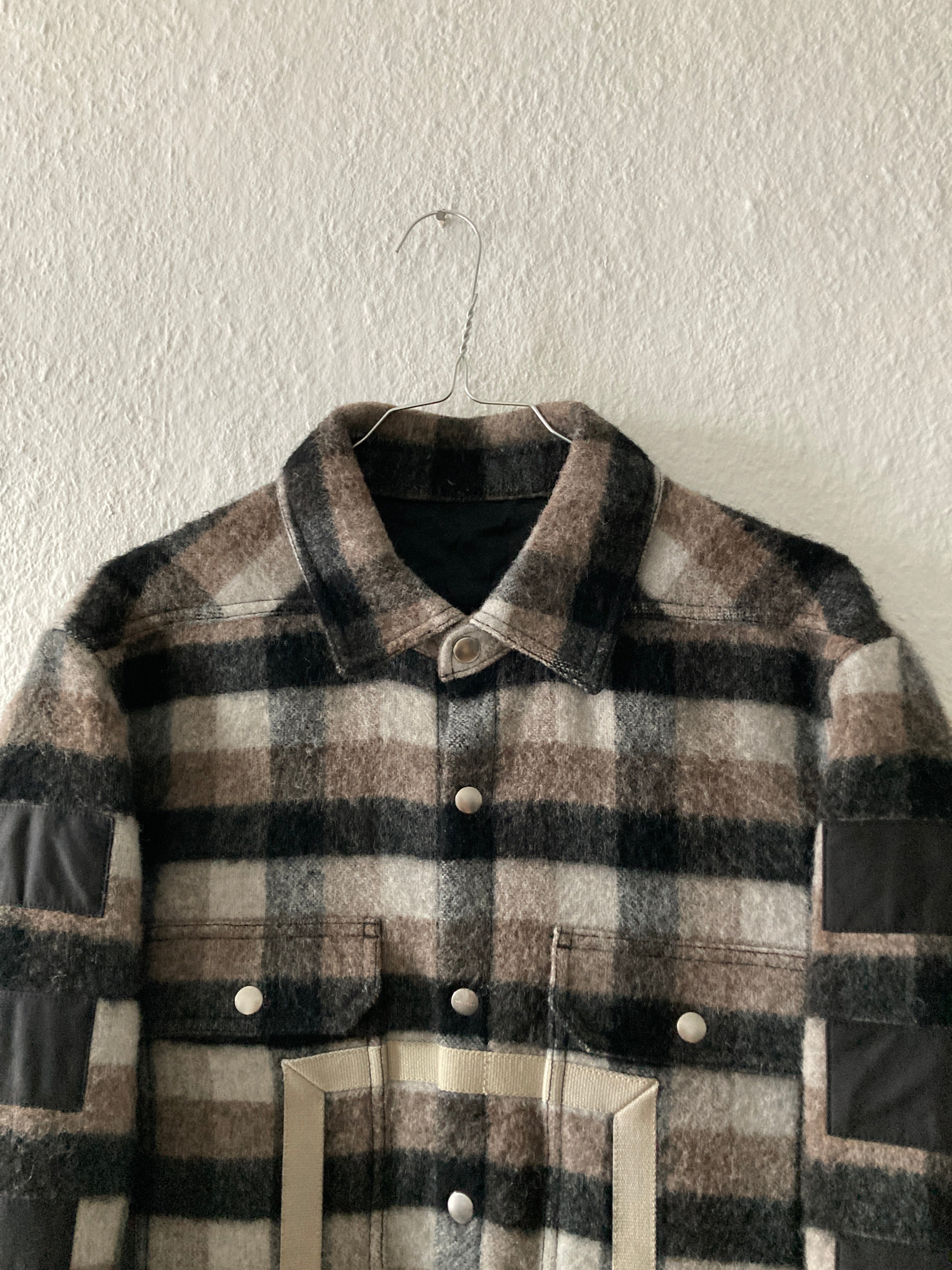 F/W 19 "LARRY" Oversized Plaid Wool Flannel Shirt Jacket Rick Owens IT50/M