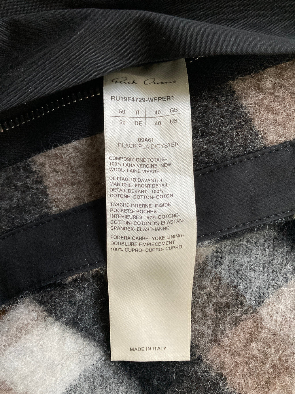 F/W 19 "LARRY" Oversized Plaid Wool Flannel Shirt Jacket Rick Owens IT50/M