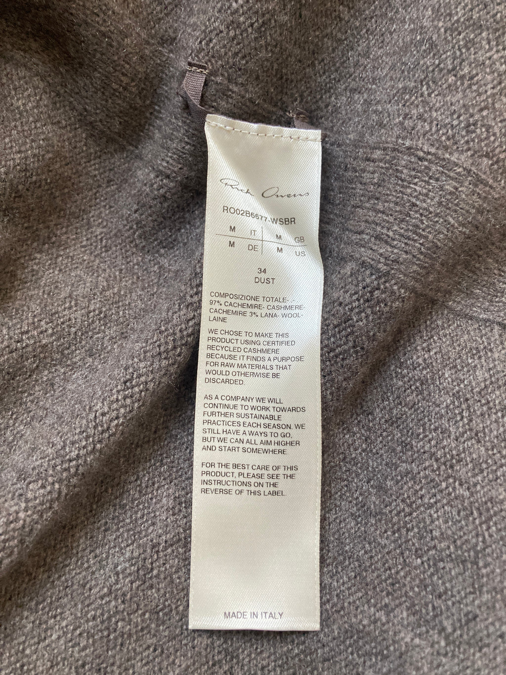 F/W 22 "STROBE" Cashmere Tec Runway Knit Sweatshirt Rick Owens