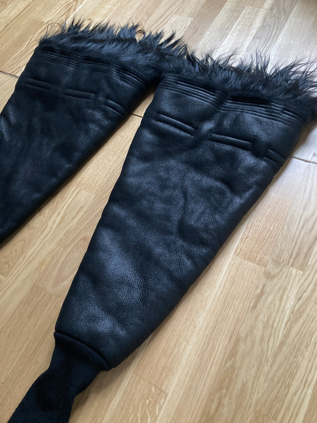 F/W 22 “STROBE” Sample Shearling Leather Goat Hair Gauntlets Rick Owens