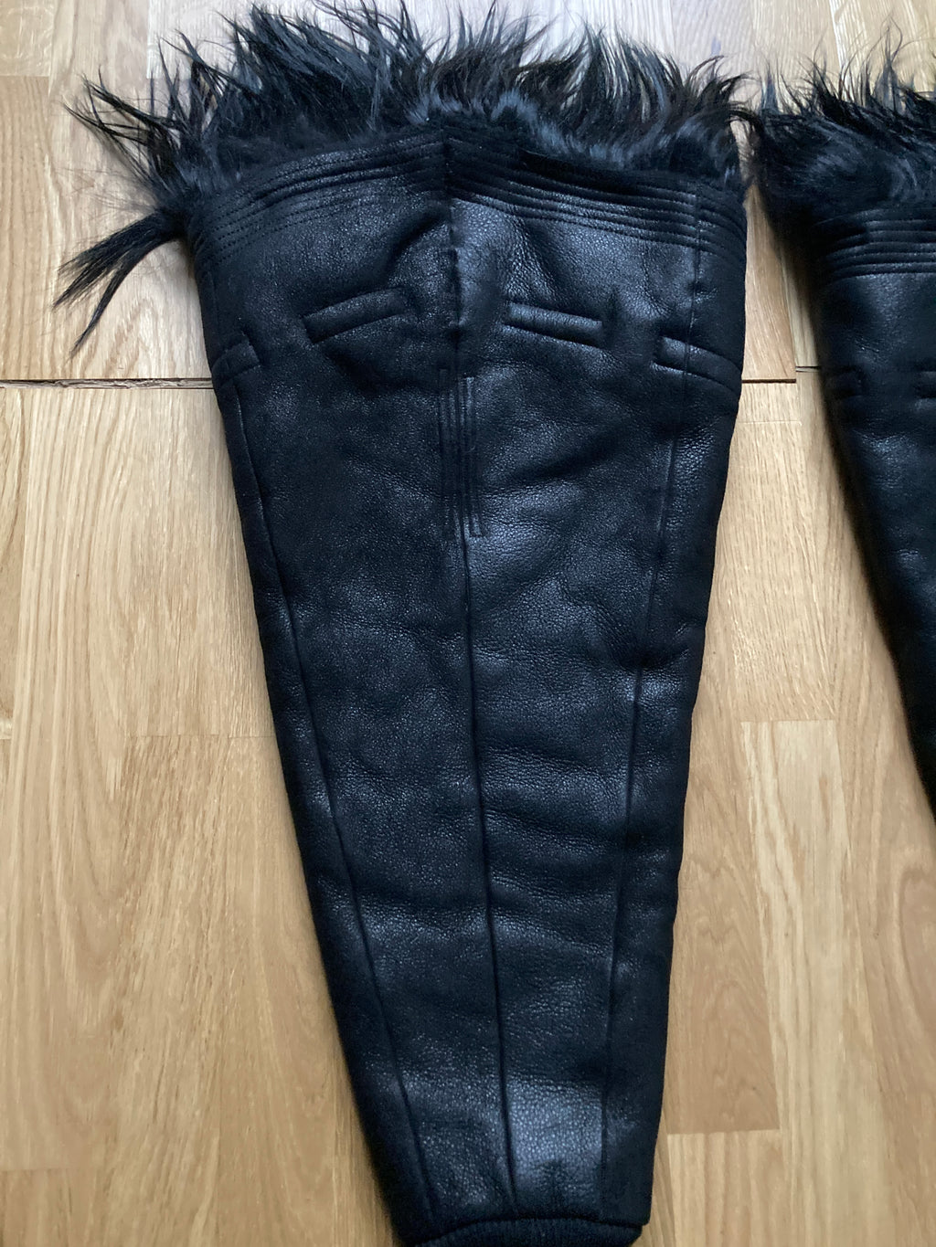 F/W 22 “STROBE” Sample Shearling Leather Goat Hair Gauntlets Rick Owens