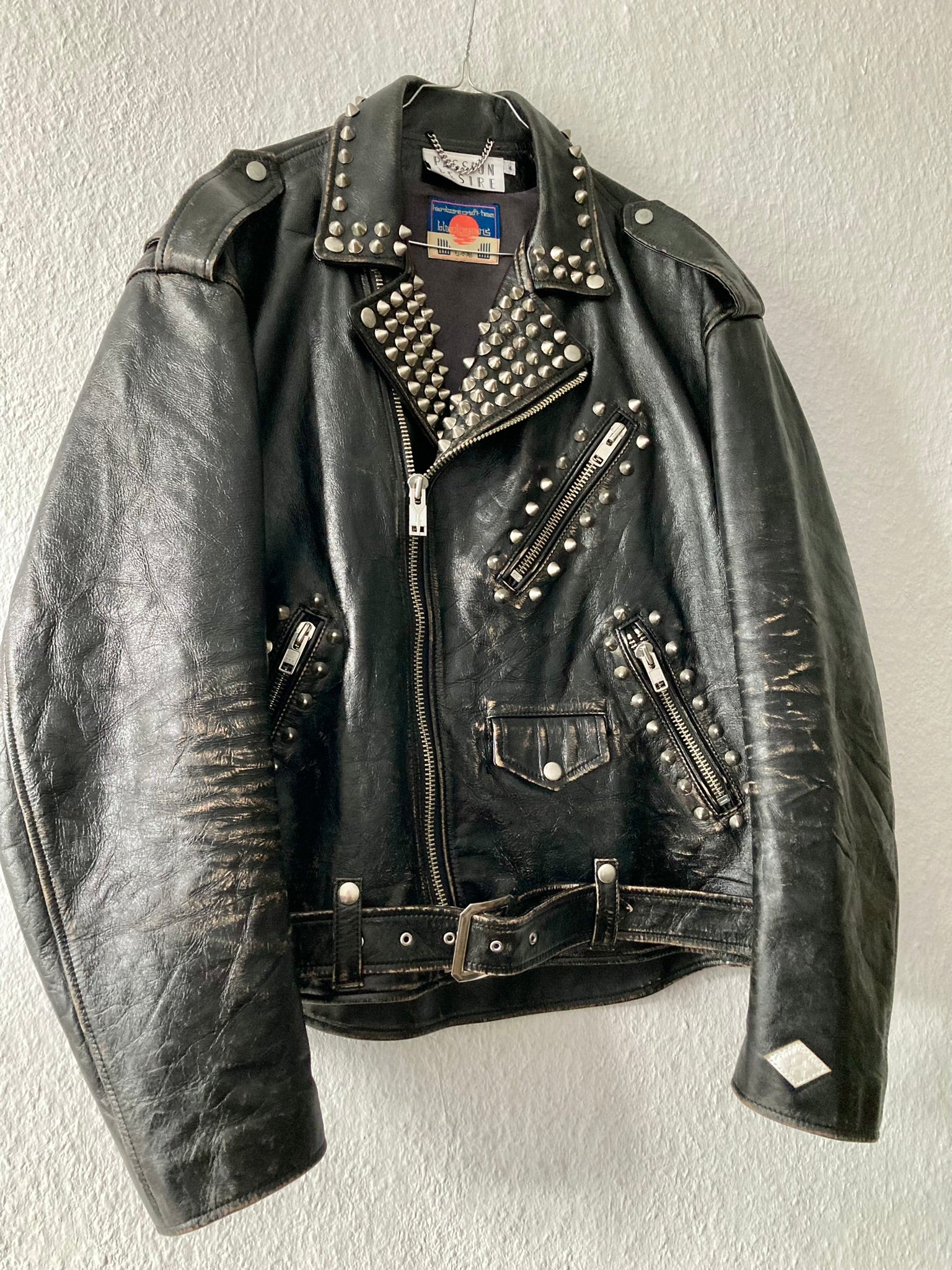 Blackmeans Limited Edition Studded Sid Vicious Cow Leather Biker Jacket in Black Size XL