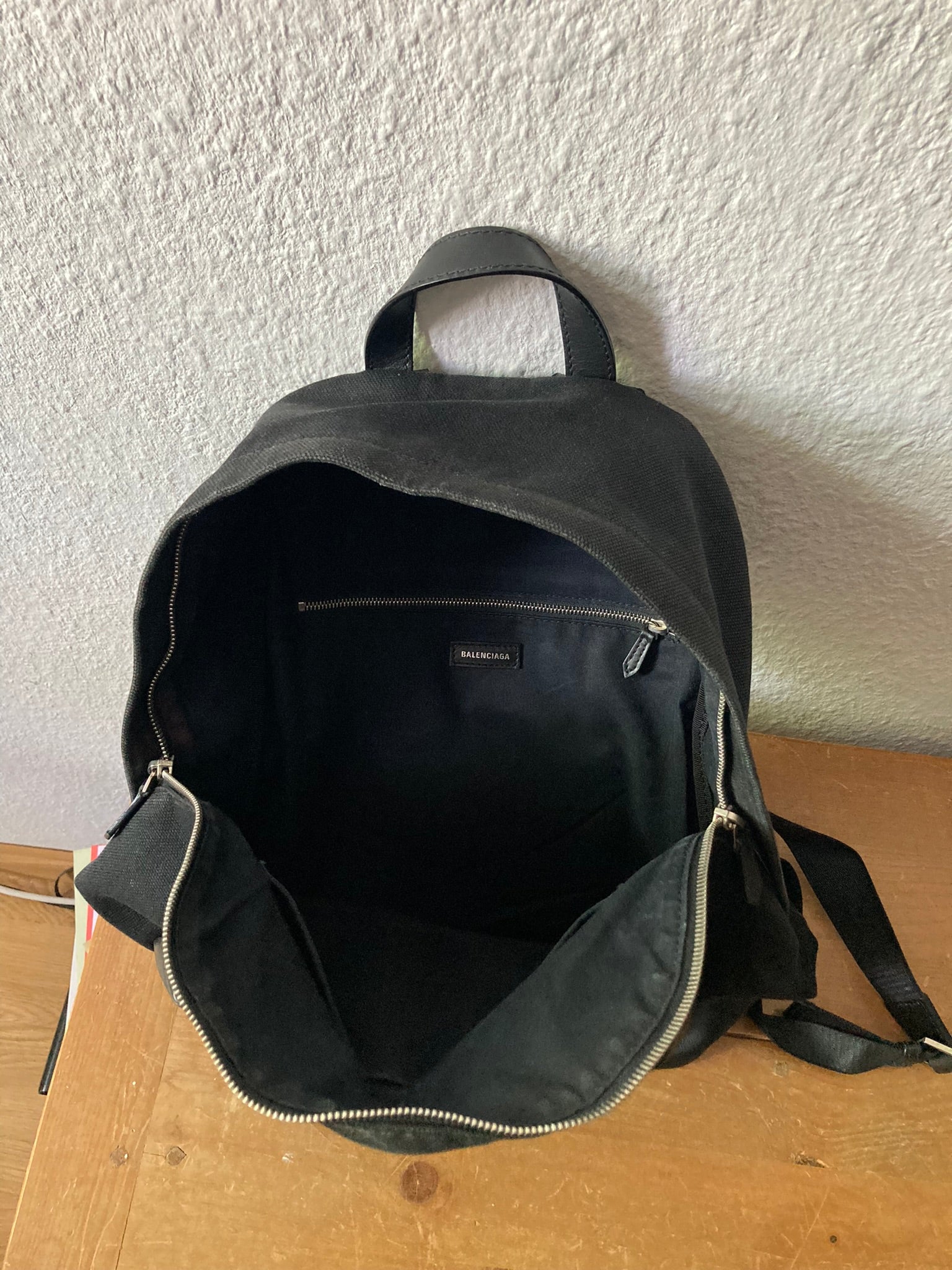 Leather Appliquéd Canvas Backpack