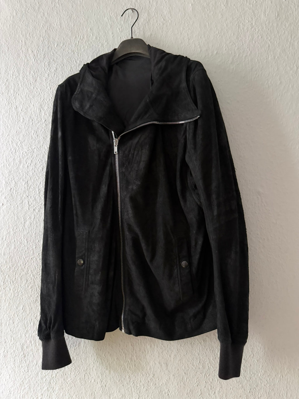 Blistered Lamb Leather Scuba Jacket Rick Owens IT54/L