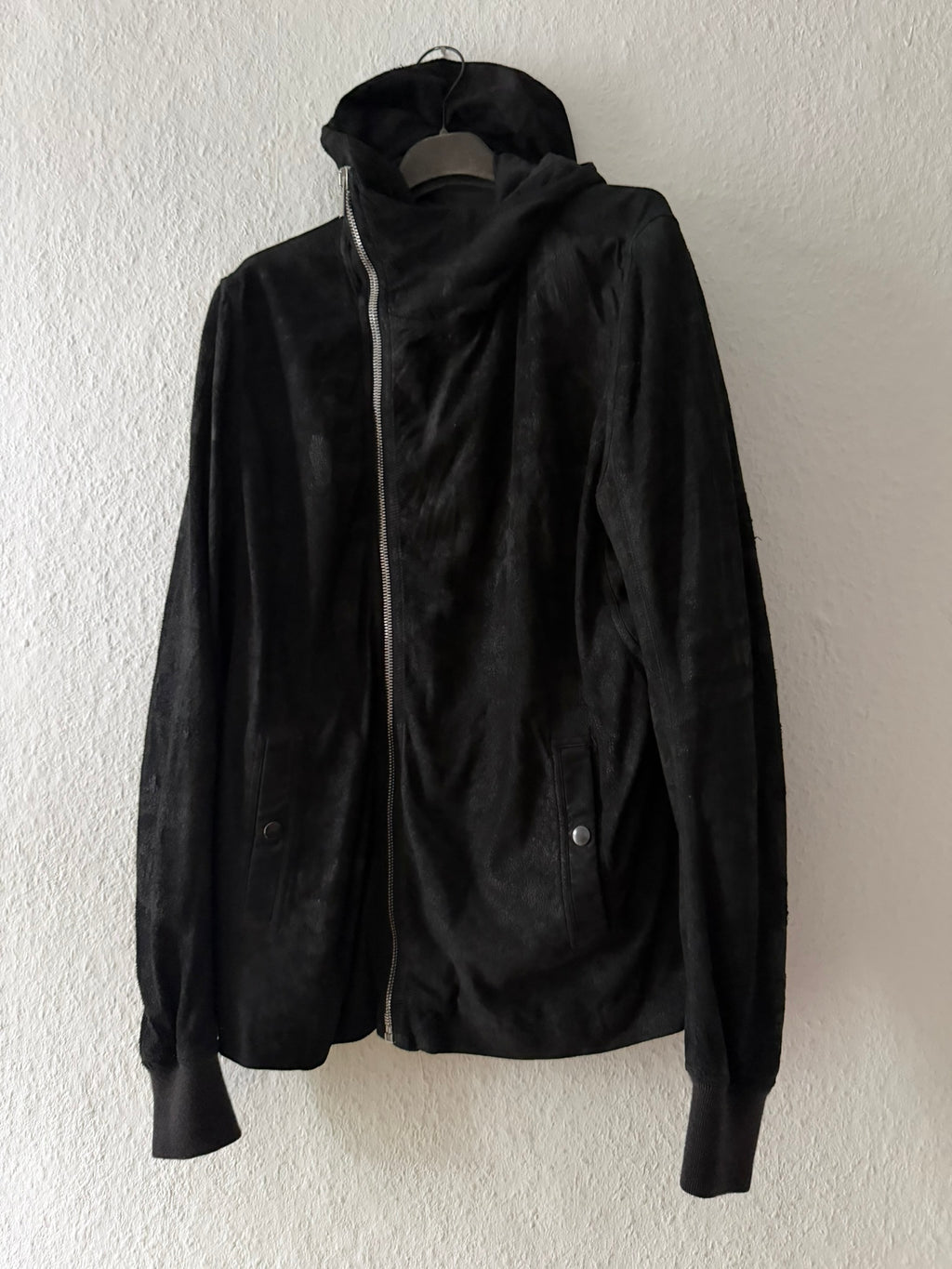 Blistered Lamb Leather Scuba Jacket Rick Owens IT54/L