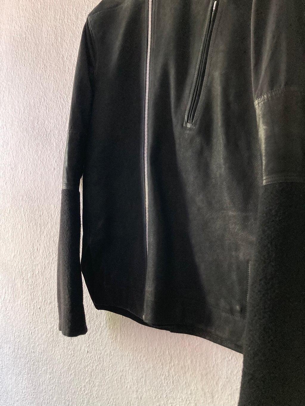 F/W 14 "MOODY" Runway Cashmere & Down-Filled Fencing Leather Jacket in Black Size 52/L