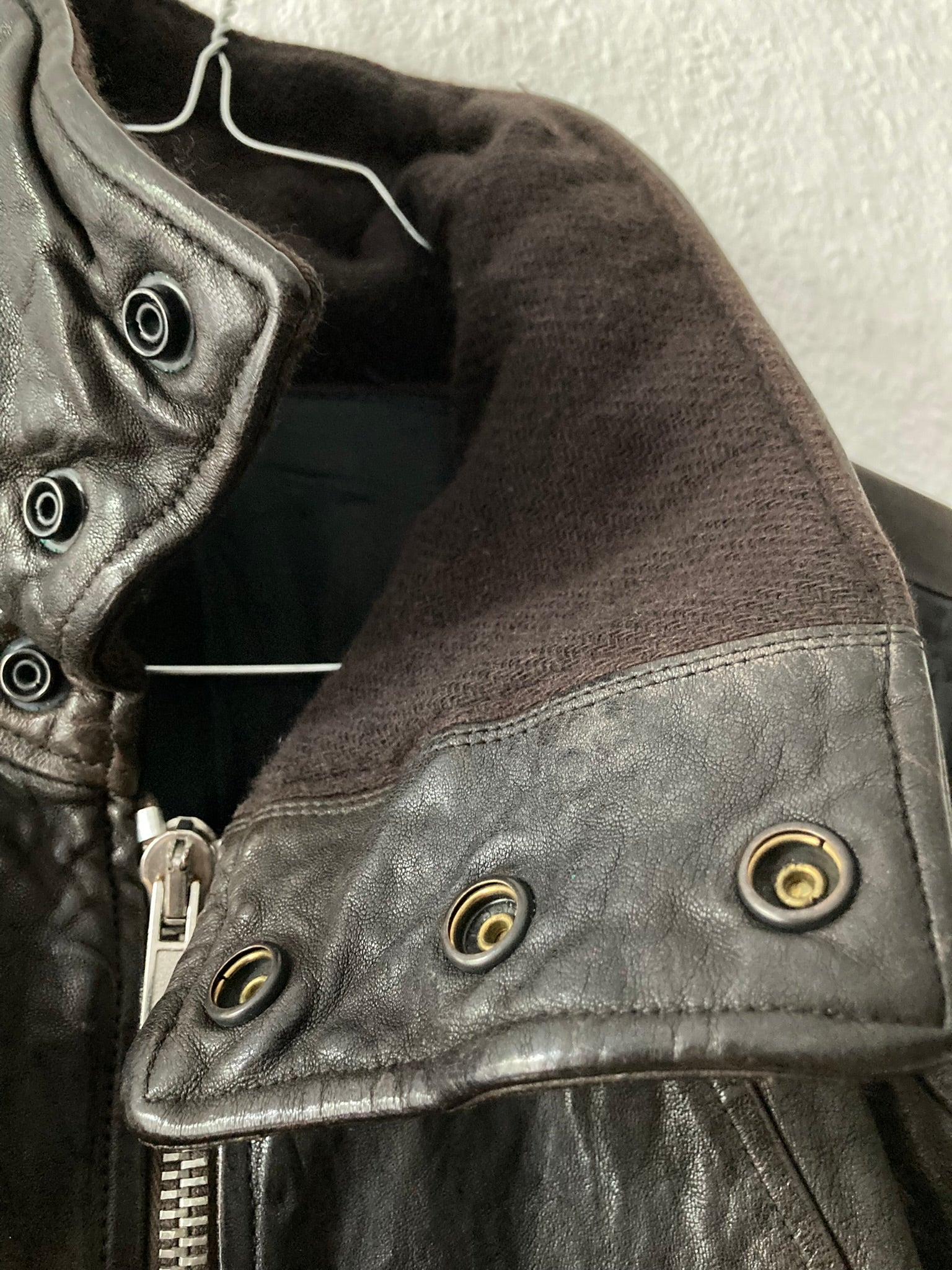 F/W 08 "STAG" Hammered Lamb Leather High-Neck Intarsia Jacket w. Fleece Collar