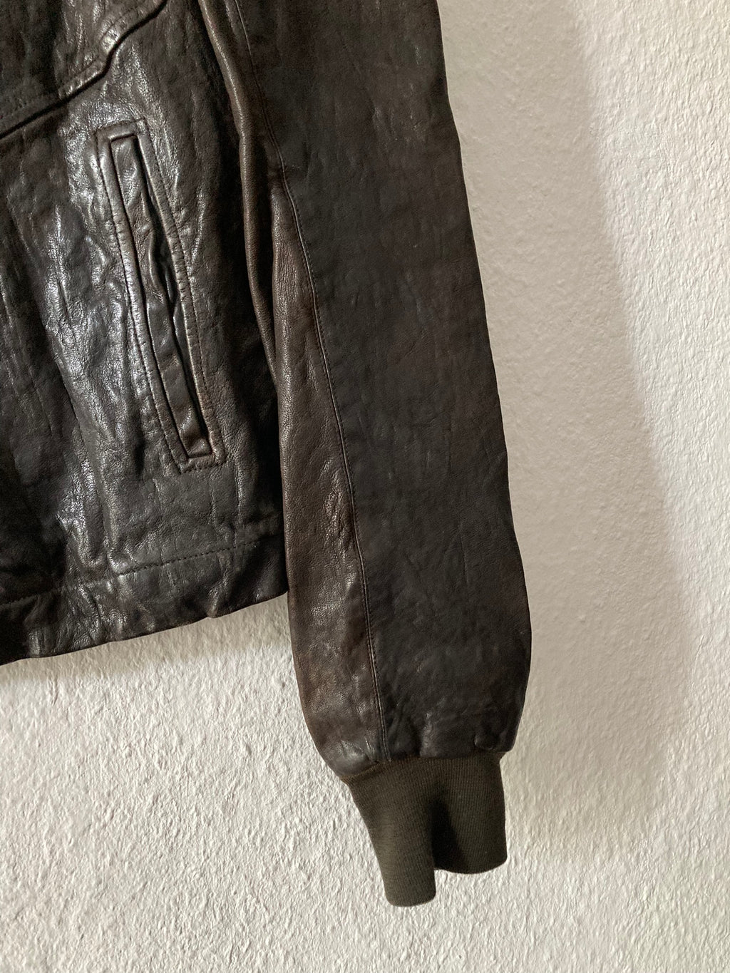 F/W 08 "STAG" Hammered Lamb Leather High-Neck Intarsia Jacket w. Fleece Collar