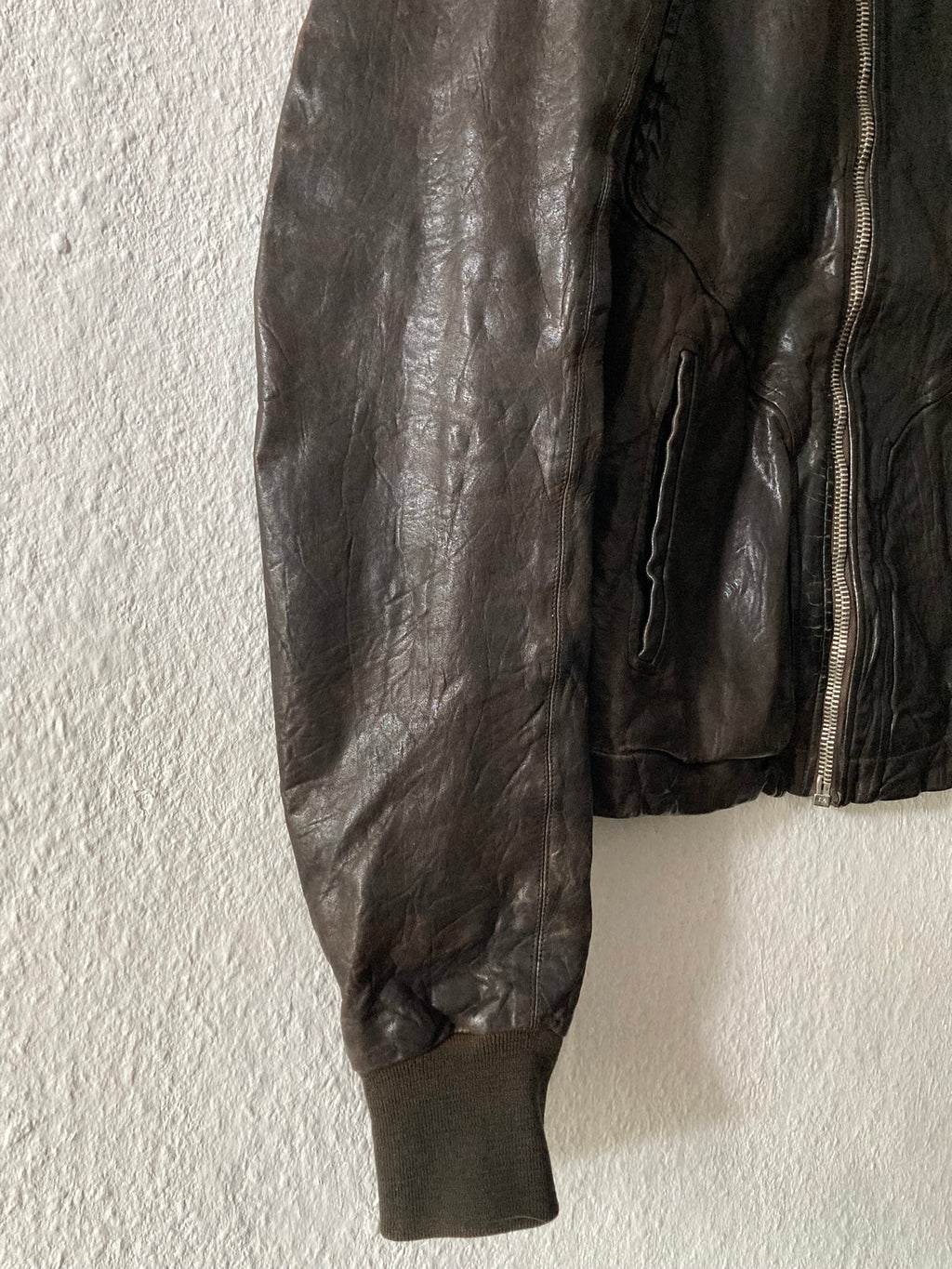 F/W 08 "STAG" Hammered Lamb Leather High-Neck Intarsia Jacket w. Fleece Collar