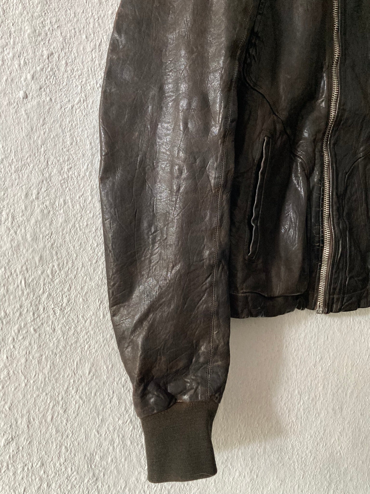 F/W 08 "STAG" Hammered Lamb Leather High-Neck Intarsia Jacket w. Fleece Collar