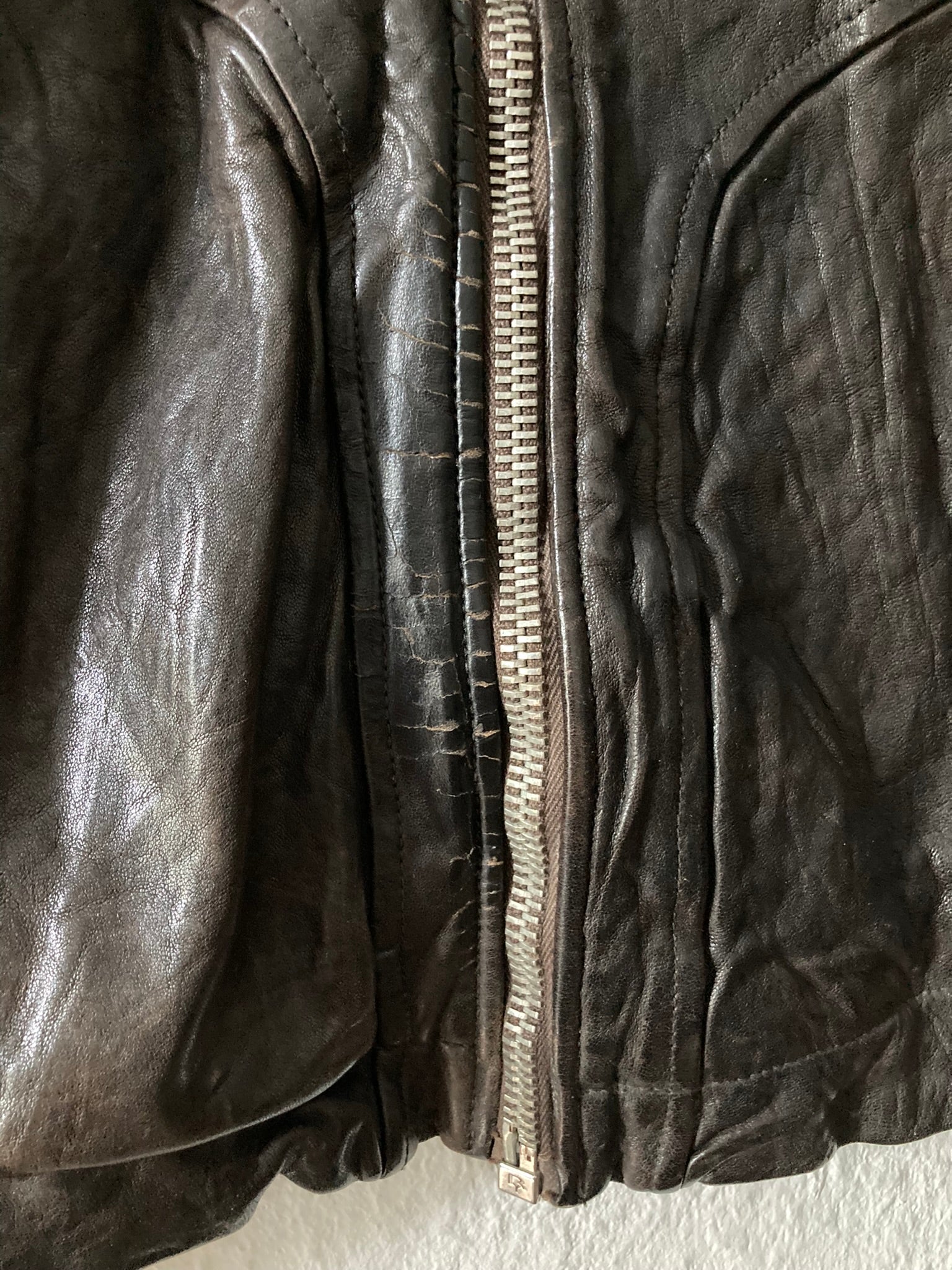 F/W 08 "STAG" Hammered Lamb Leather High-Neck Intarsia Jacket w. Fleece Collar