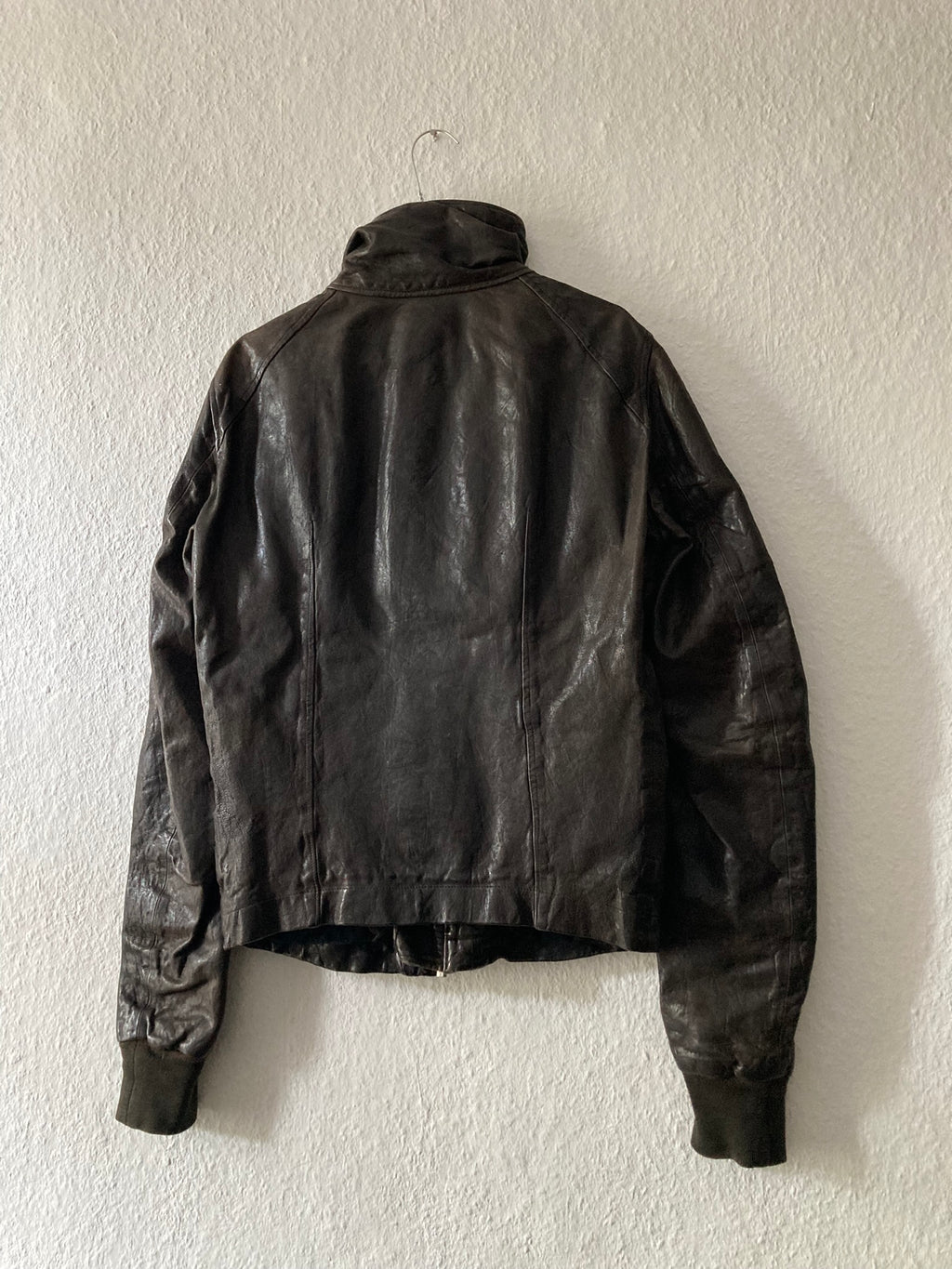 F/W 08 "STAG" Hammered Lamb Leather High-Neck Intarsia Jacket w. Fleece Collar