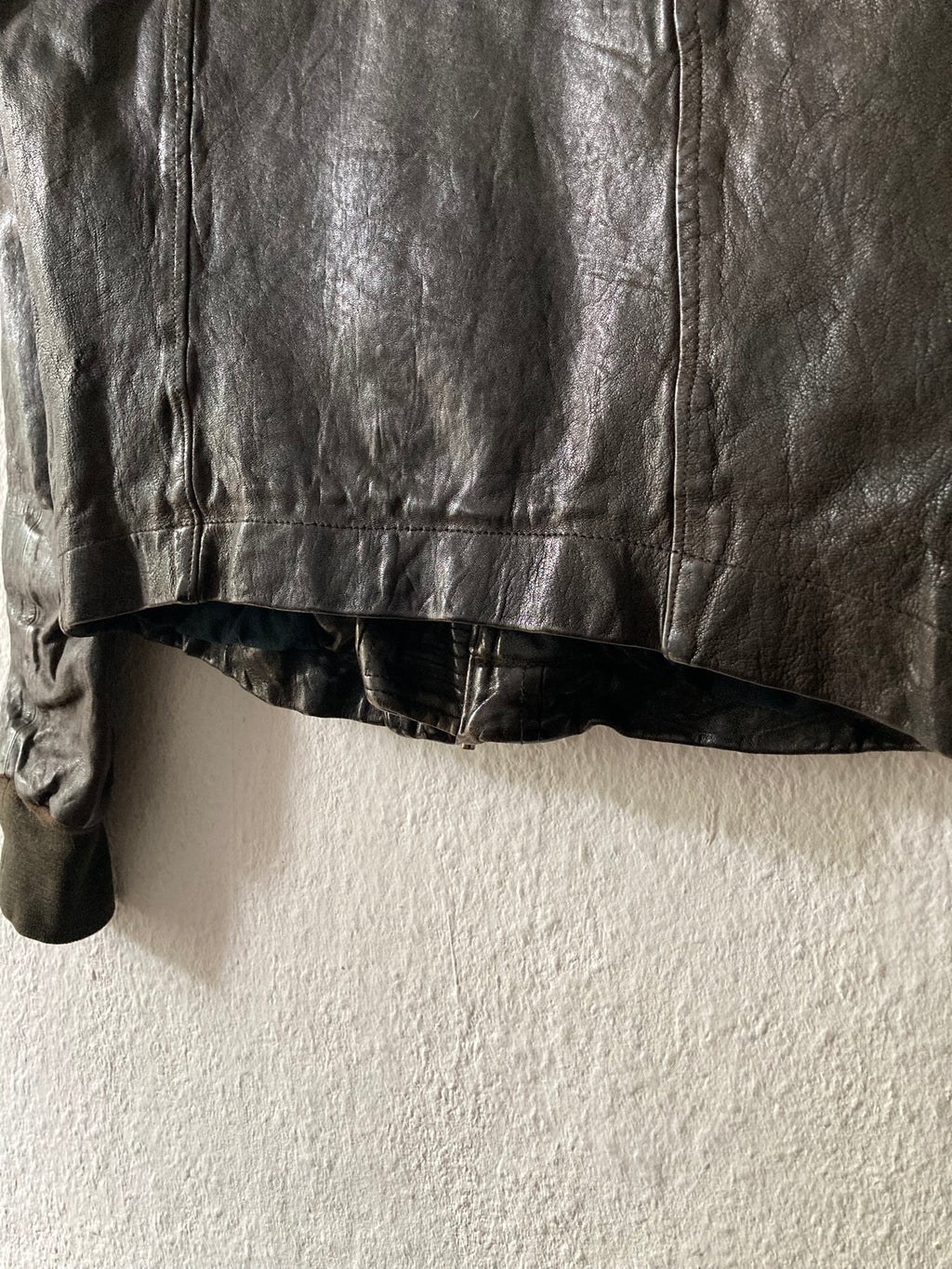 F/W 08 "STAG" Hammered Lamb Leather High-Neck Intarsia Jacket w. Fleece Collar