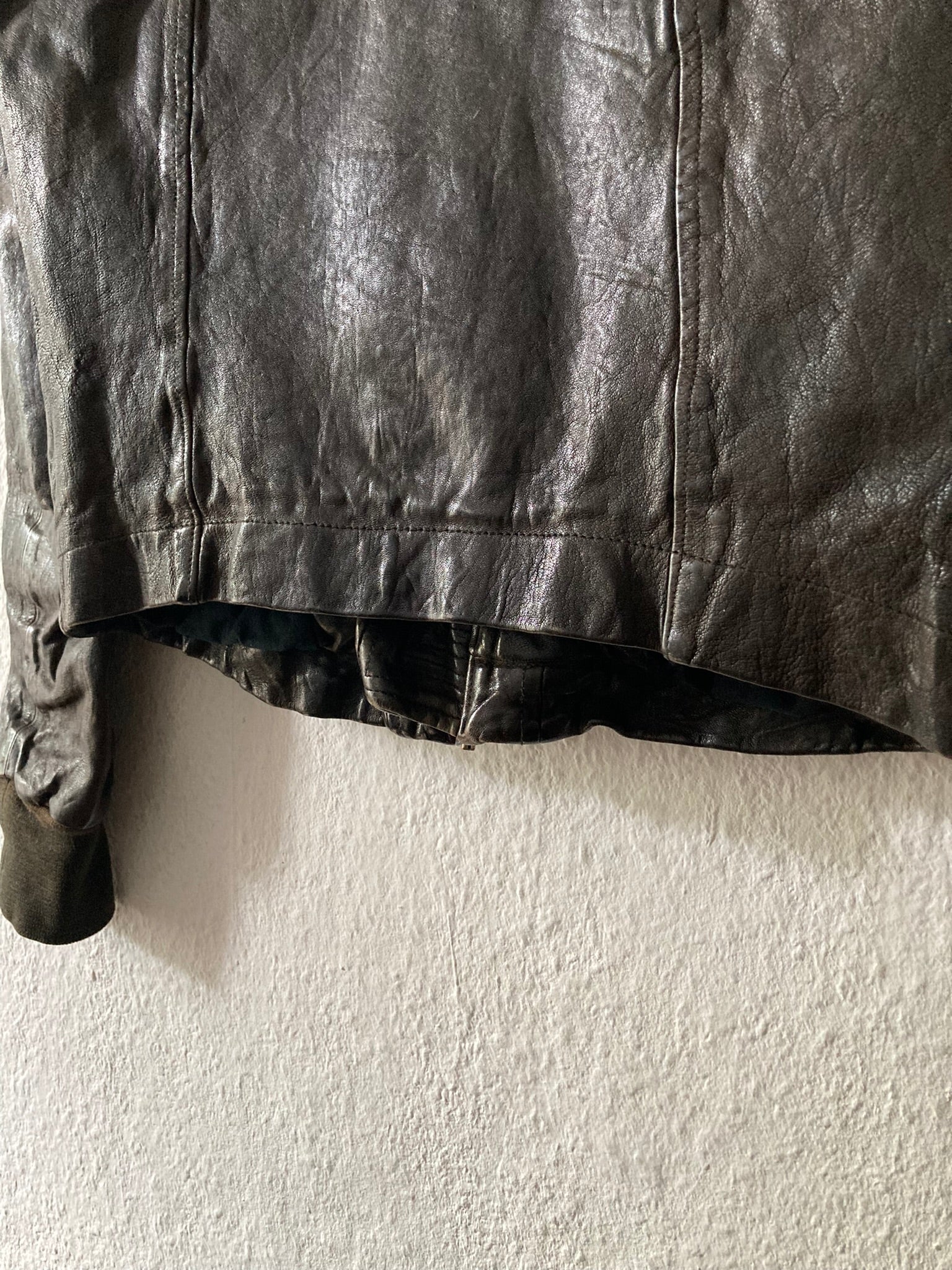 F/W 08 "STAG" Hammered Lamb Leather High-Neck Intarsia Jacket w. Fleece Collar