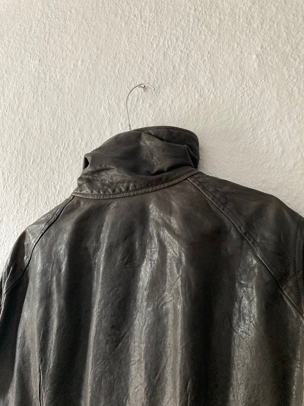 F/W 08 "STAG" Hammered Lamb Leather High-Neck Intarsia Jacket w. Fleece Collar