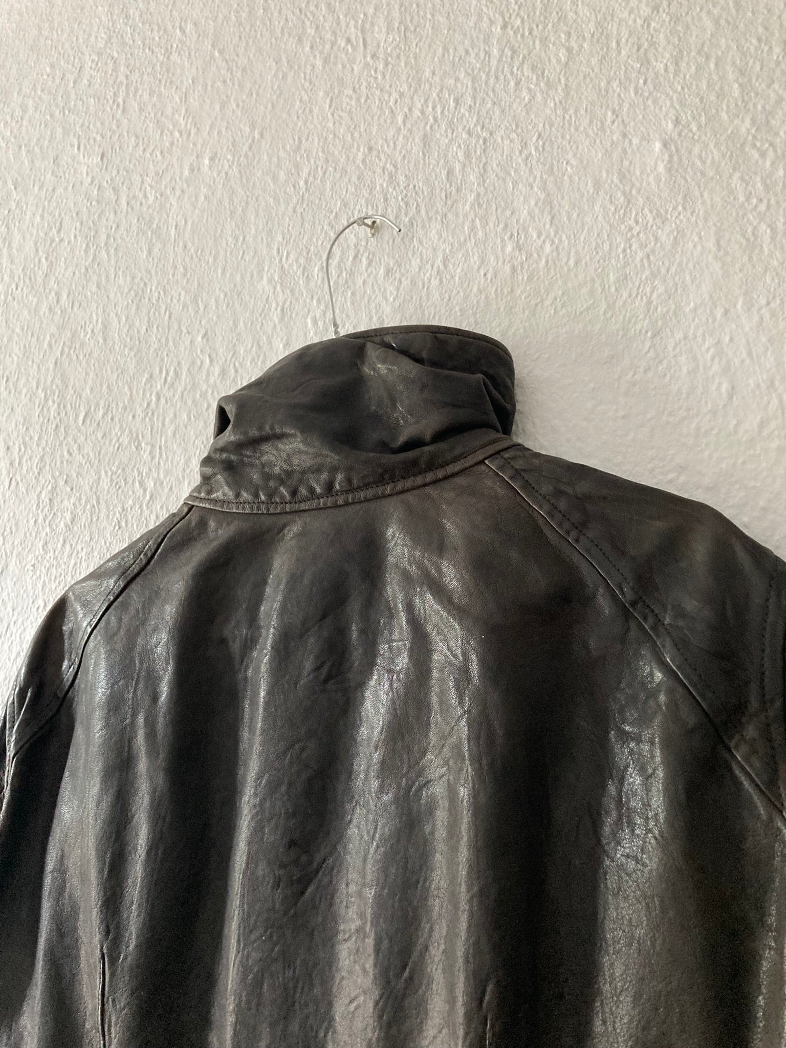 F/W 08 "STAG" Hammered Lamb Leather High-Neck Intarsia Jacket w. Fleece Collar