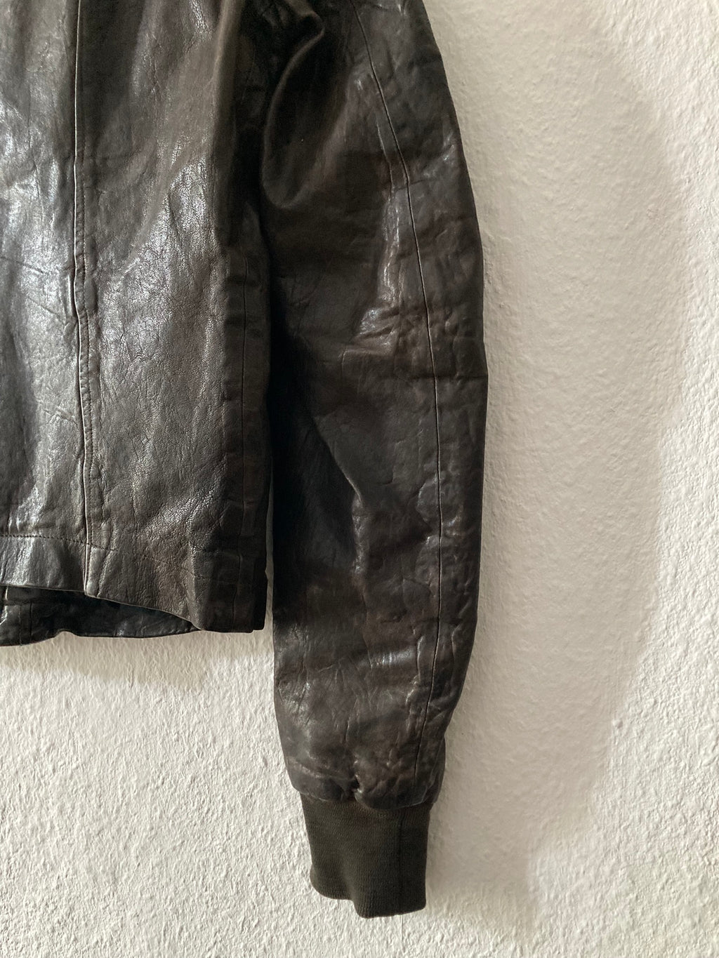 F/W 08 "STAG" Hammered Lamb Leather High-Neck Intarsia Jacket w. Fleece Collar