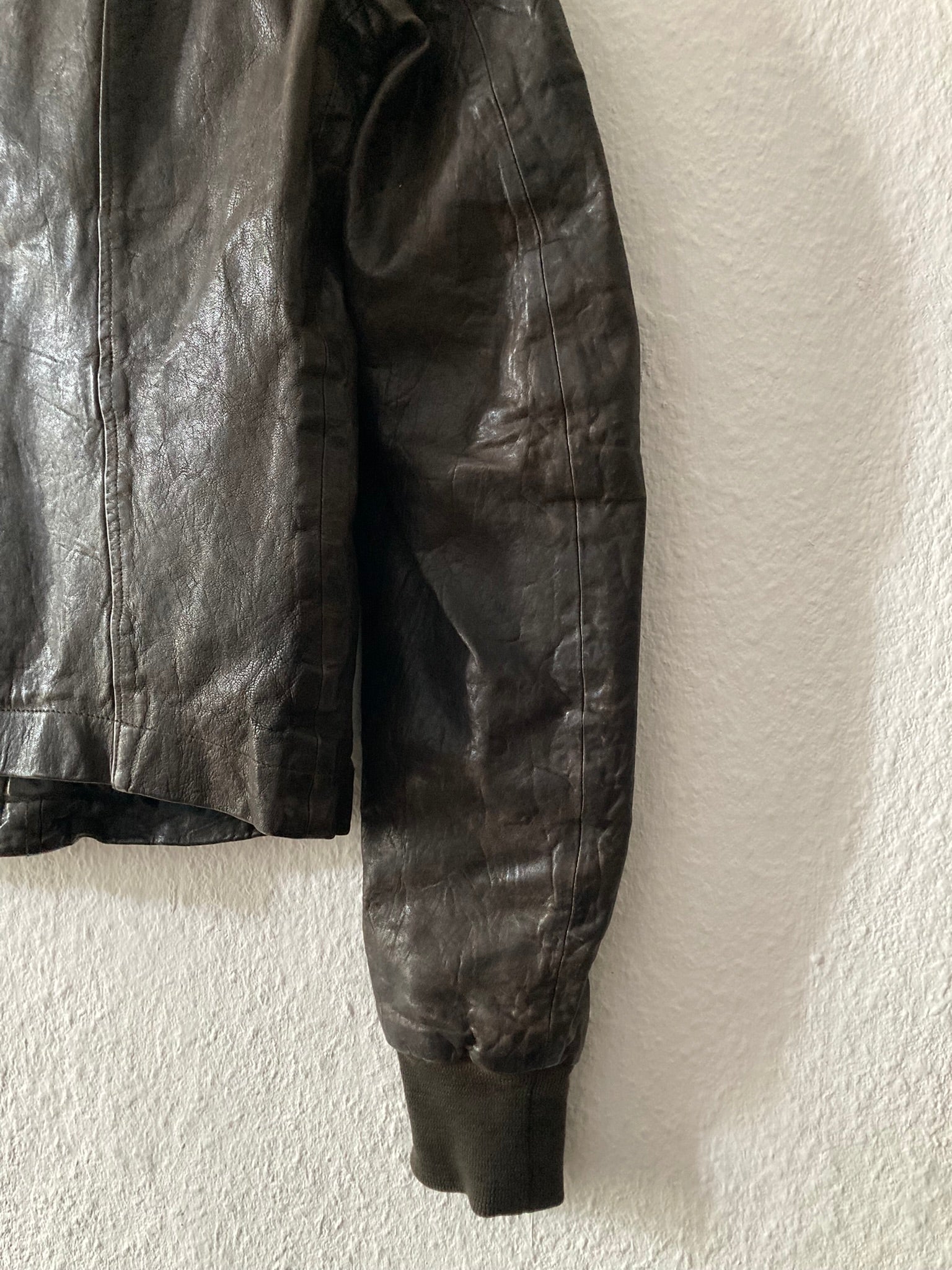 F/W 08 "STAG" Hammered Lamb Leather High-Neck Intarsia Jacket w. Fleece Collar