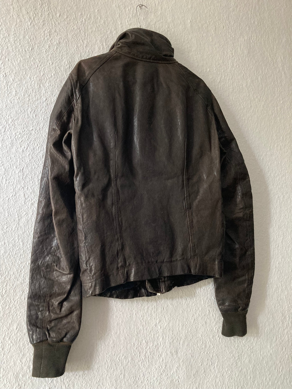 F/W 08 "STAG" Hammered Lamb Leather High-Neck Intarsia Jacket w. Fleece Collar