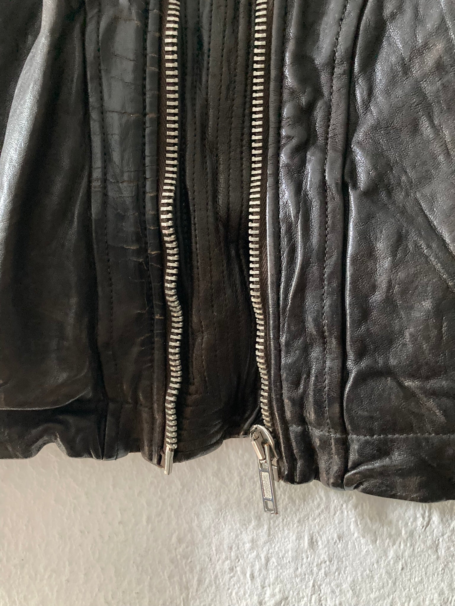 F/W 08 "STAG" Hammered Lamb Leather High-Neck Intarsia Jacket w. Fleece Collar