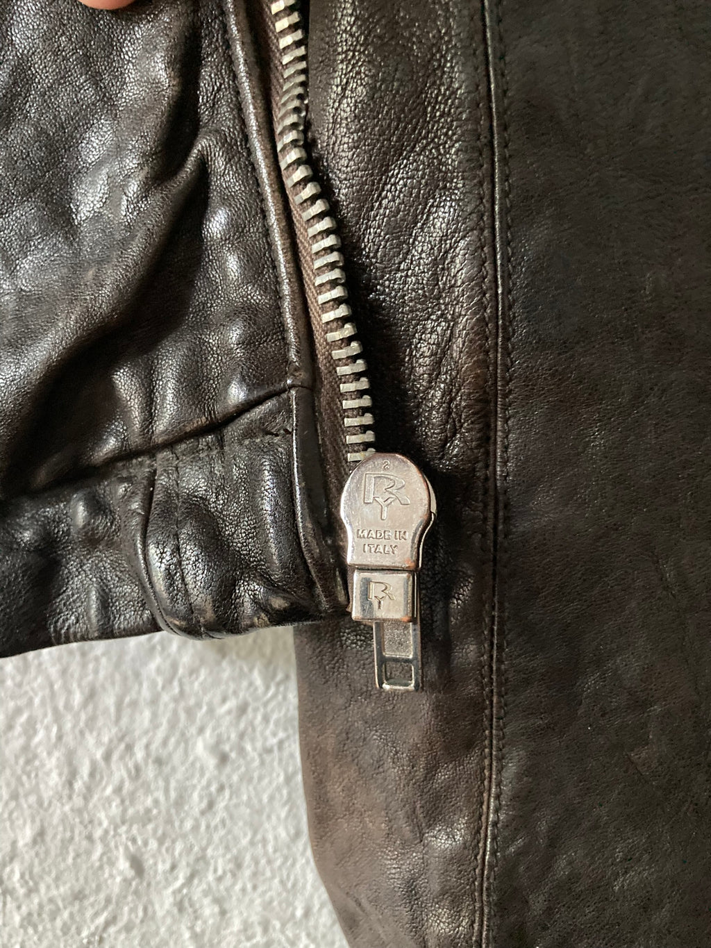 F/W 08 "STAG" Hammered Lamb Leather High-Neck Intarsia Jacket w. Fleece Collar