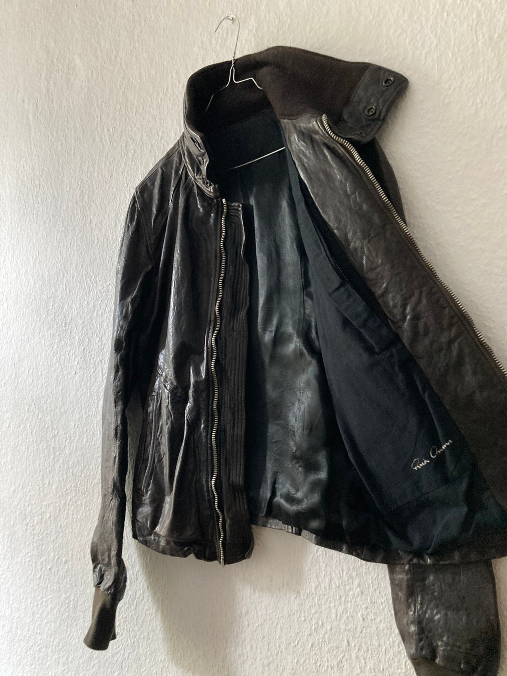 F/W 08 "STAG" Hammered Lamb Leather High-Neck Intarsia Jacket w. Fleece Collar