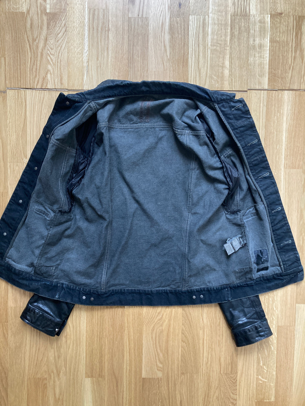 S/S 14 "VICIOUS" Waxed Black Mineral Leather Denim Jacket M