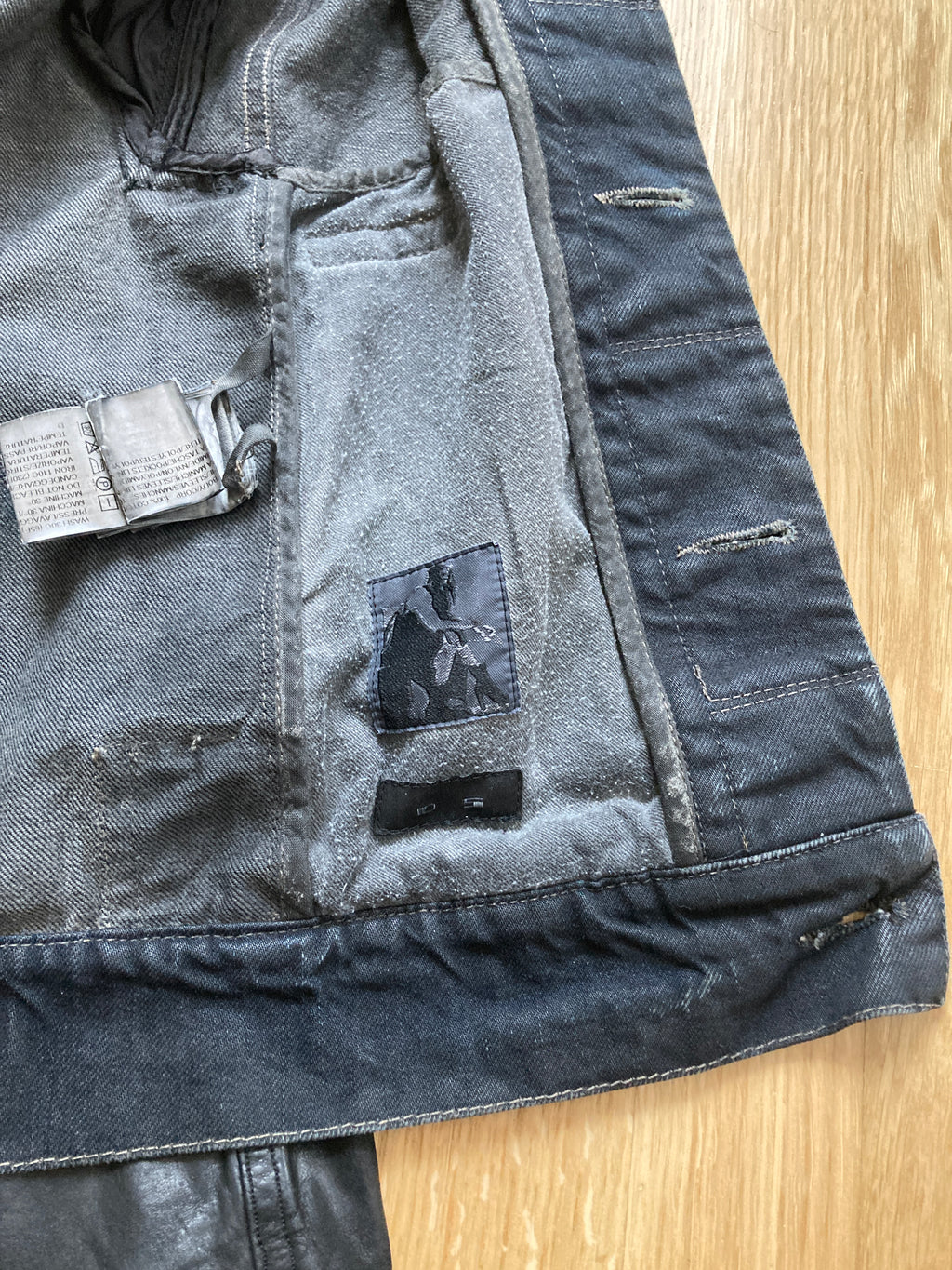 S/S 14 "VICIOUS" Waxed Black Mineral Leather Denim Jacket M