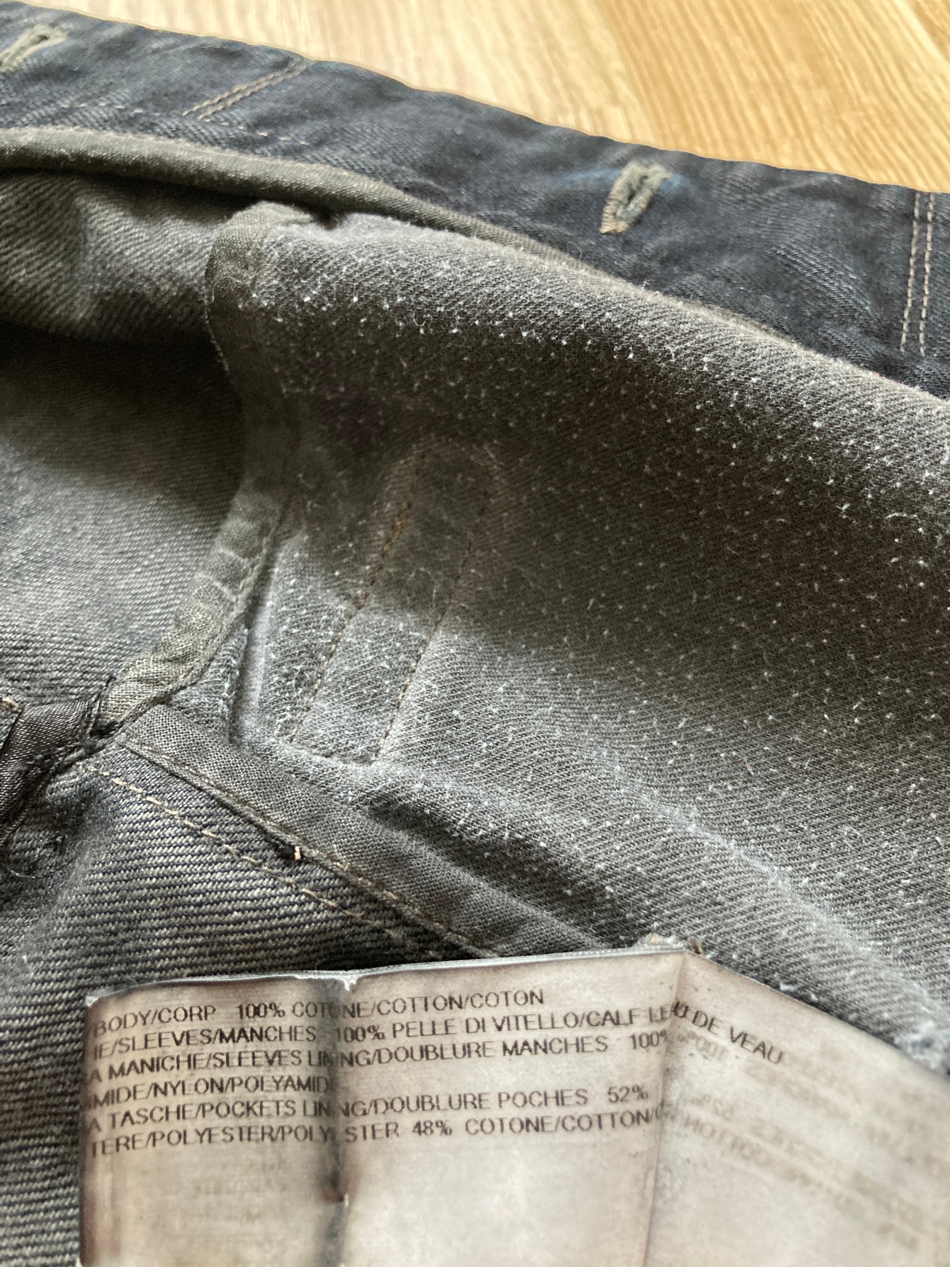 S/S 14 "VICIOUS" Waxed Black Mineral Leather Denim Jacket M