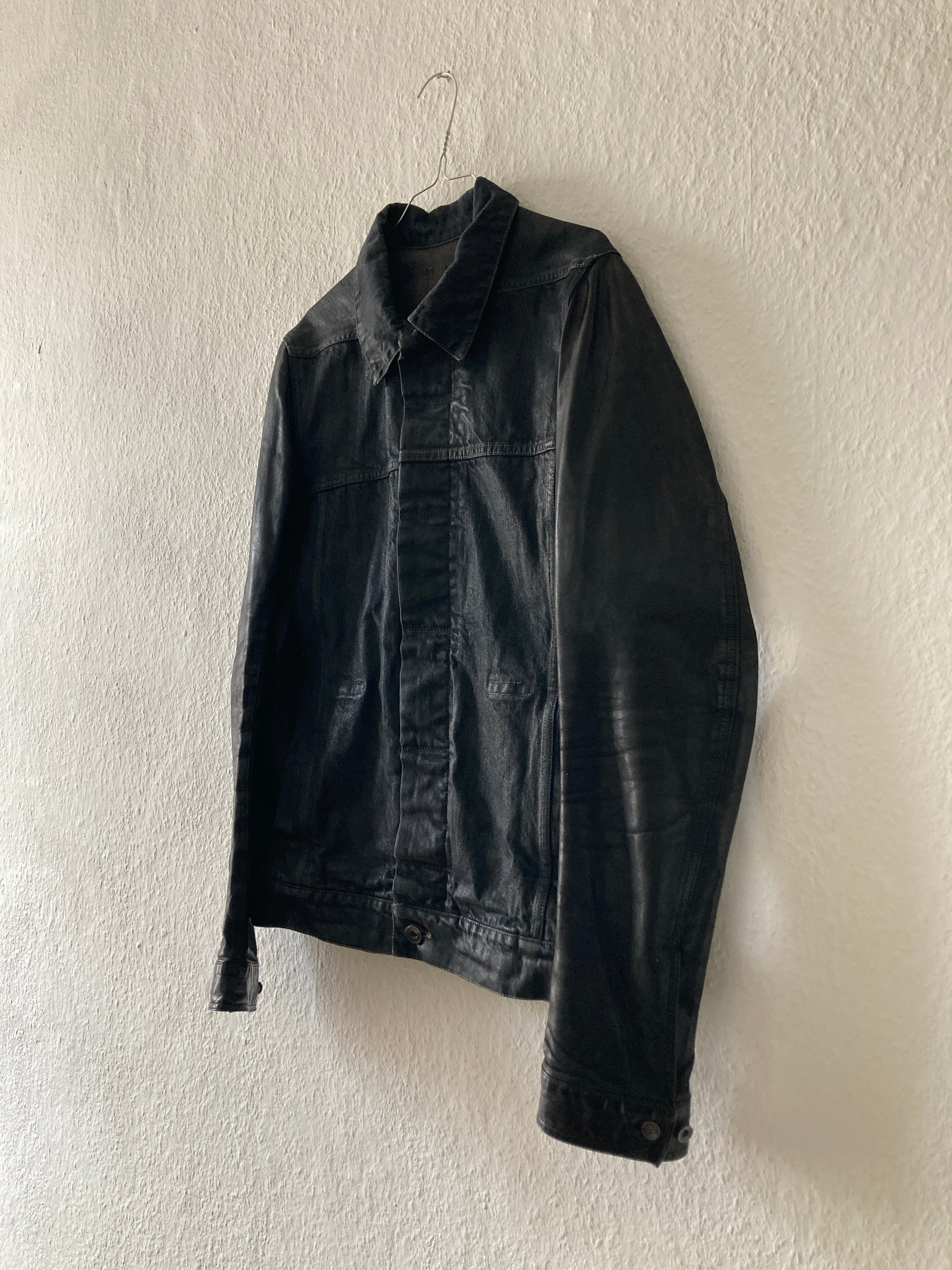 S/S 14 "VICIOUS" Waxed Black Mineral Leather Denim Jacket M
