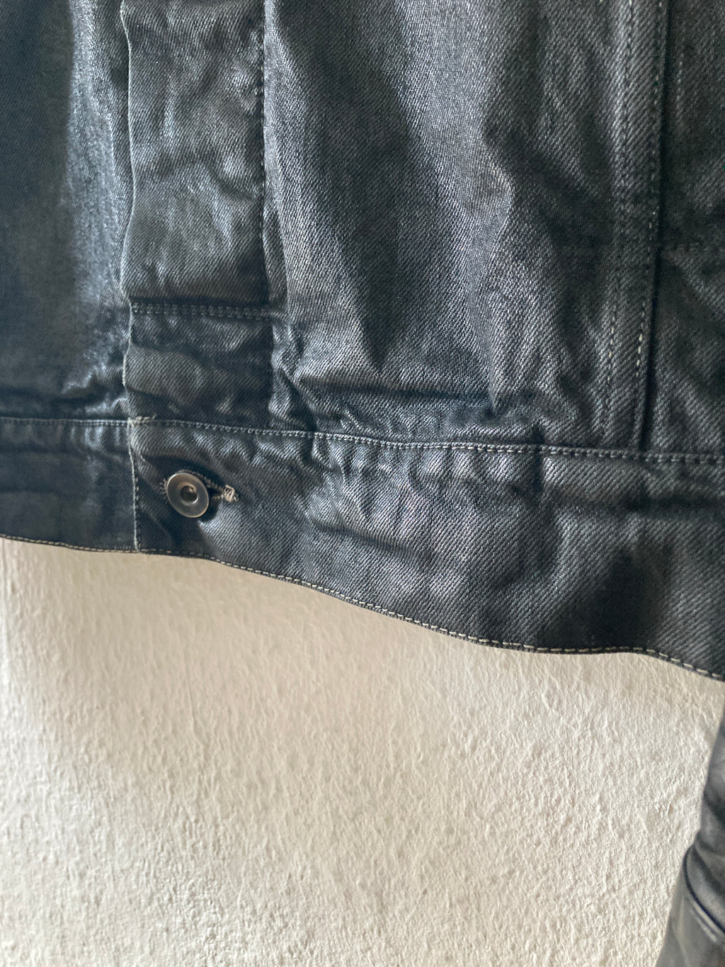 S/S 14 "VICIOUS" Waxed Black Mineral Leather Denim Jacket M