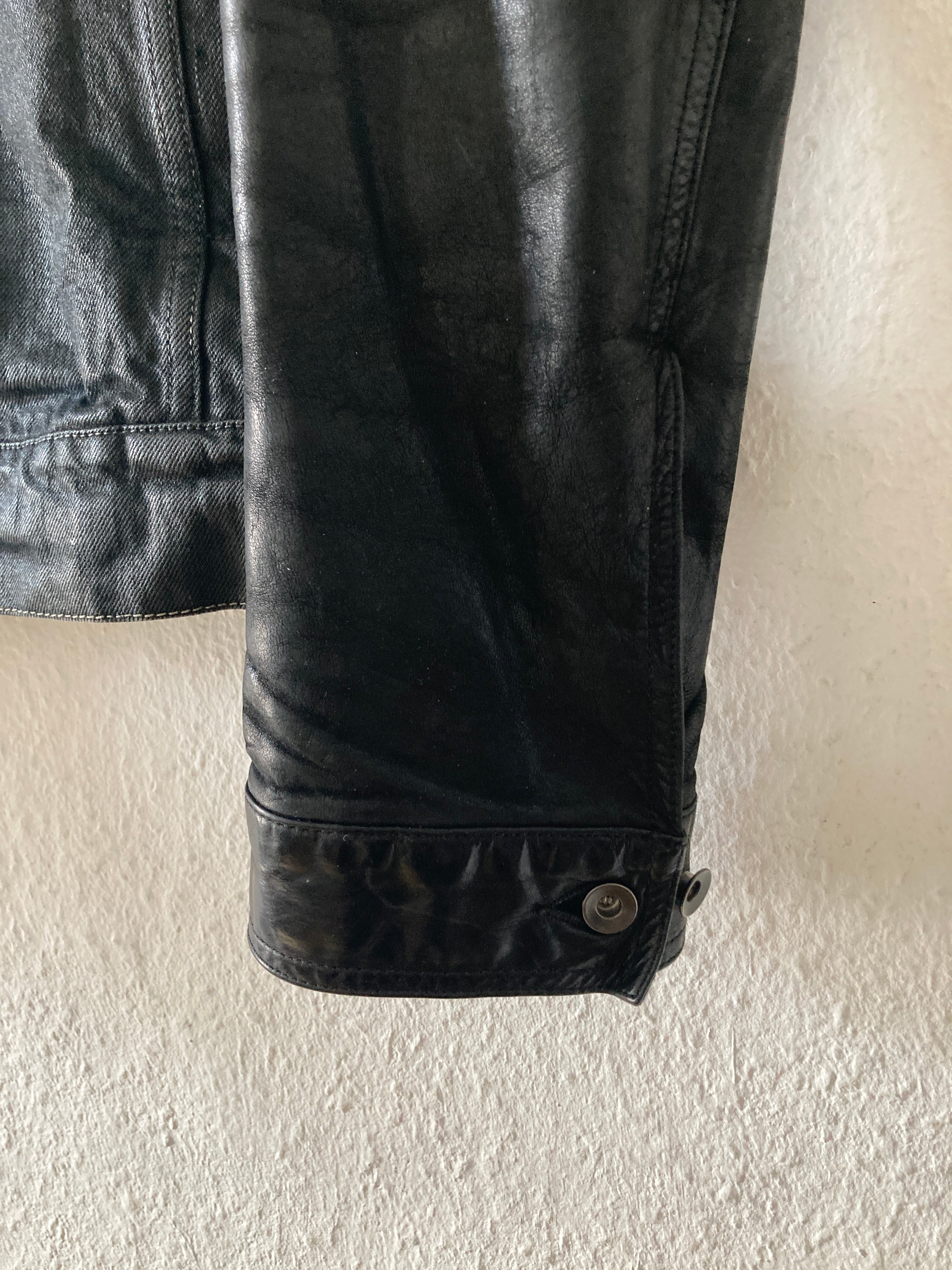 S/S 14 "VICIOUS" Waxed Black Mineral Leather Denim Jacket M