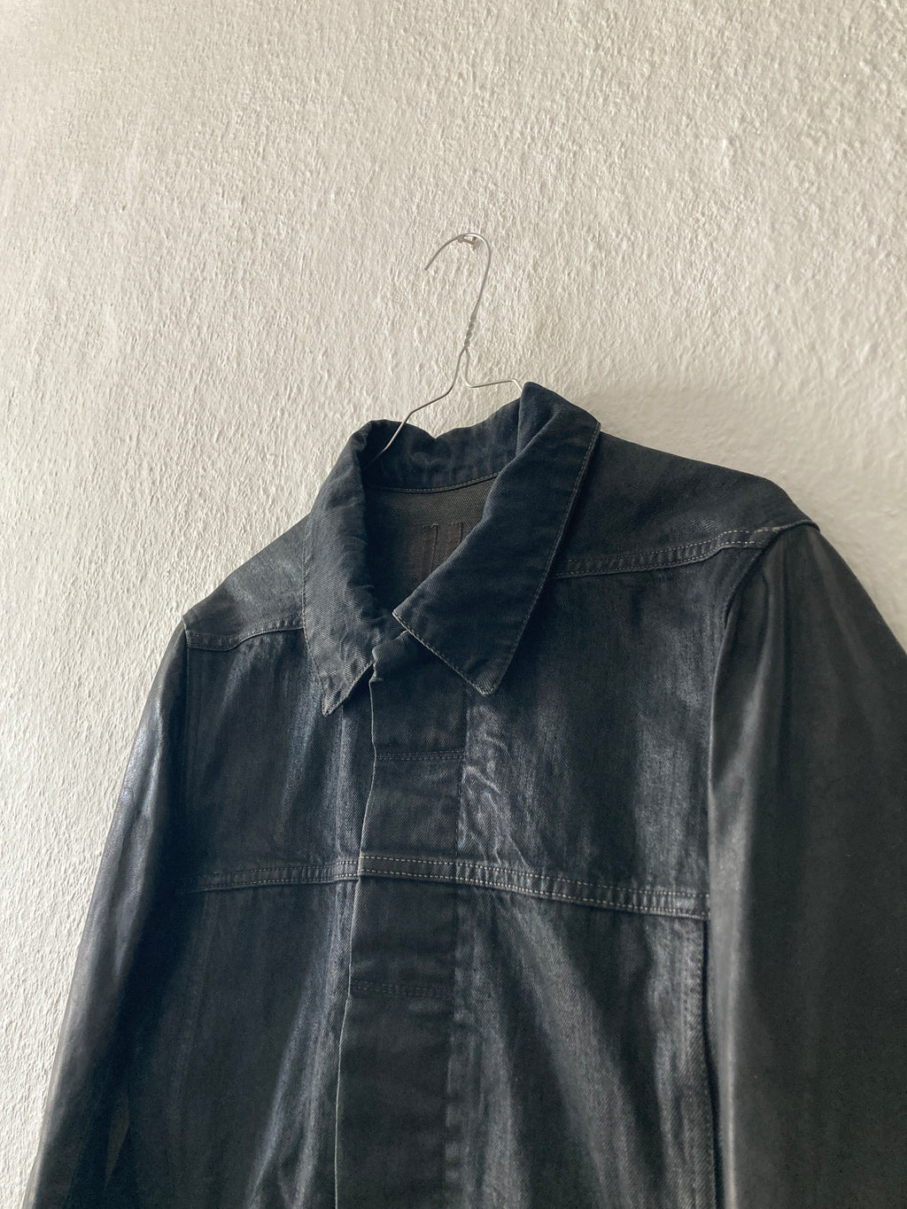 S/S 14 "VICIOUS" Waxed Black Mineral Leather Denim Jacket M