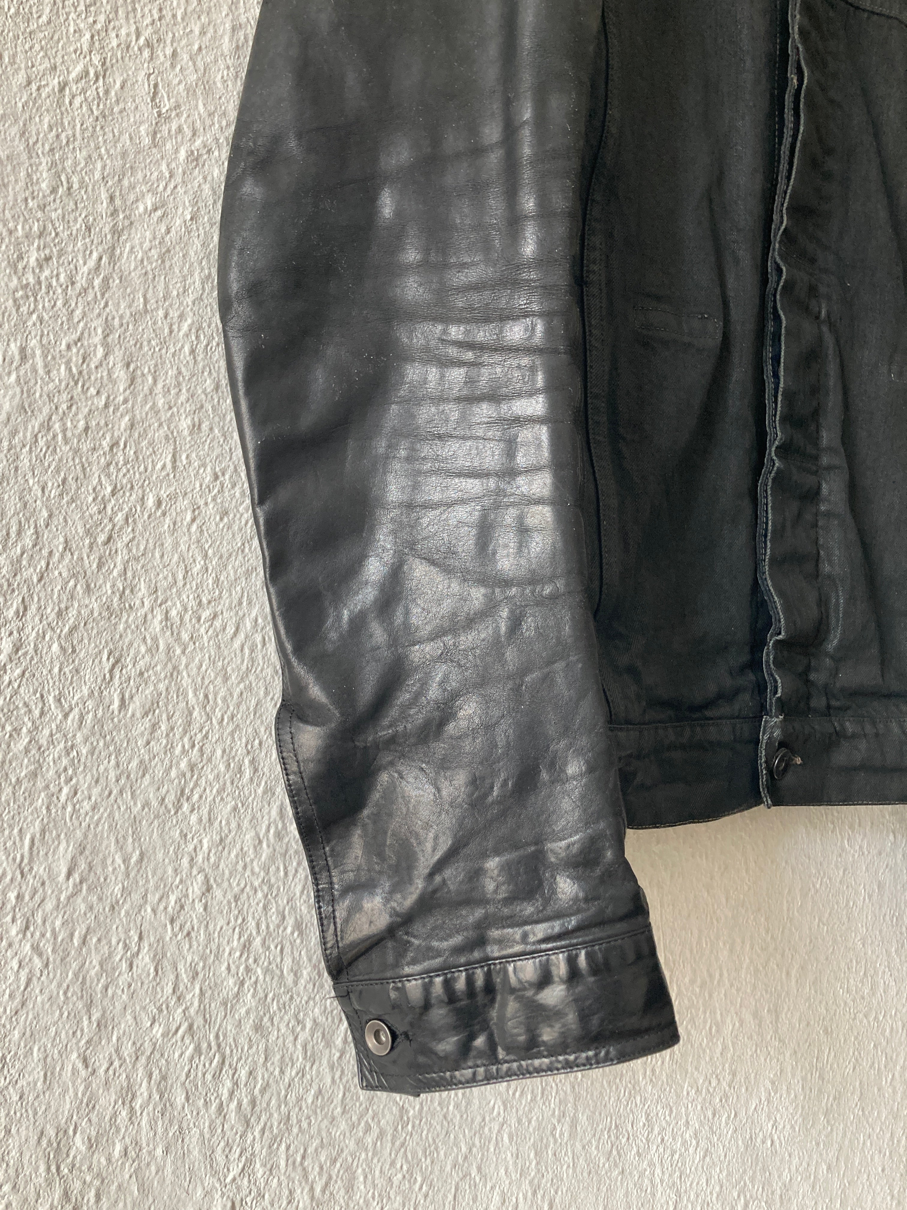 S/S 14 "VICIOUS" Waxed Black Mineral Leather Denim Jacket M
