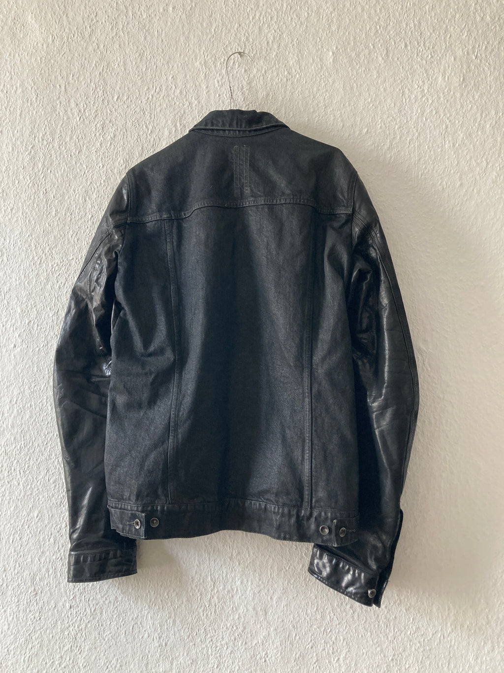 S/S 14 "VICIOUS" Waxed Black Mineral Leather Denim Jacket M