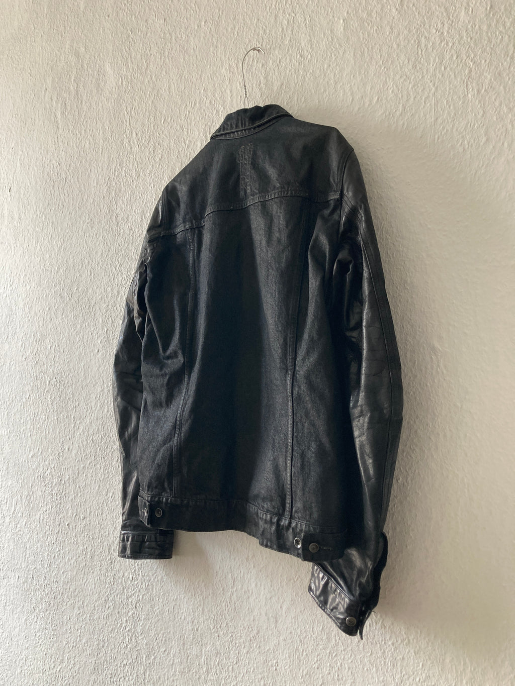 S/S 14 "VICIOUS" Waxed Black Mineral Leather Denim Jacket M