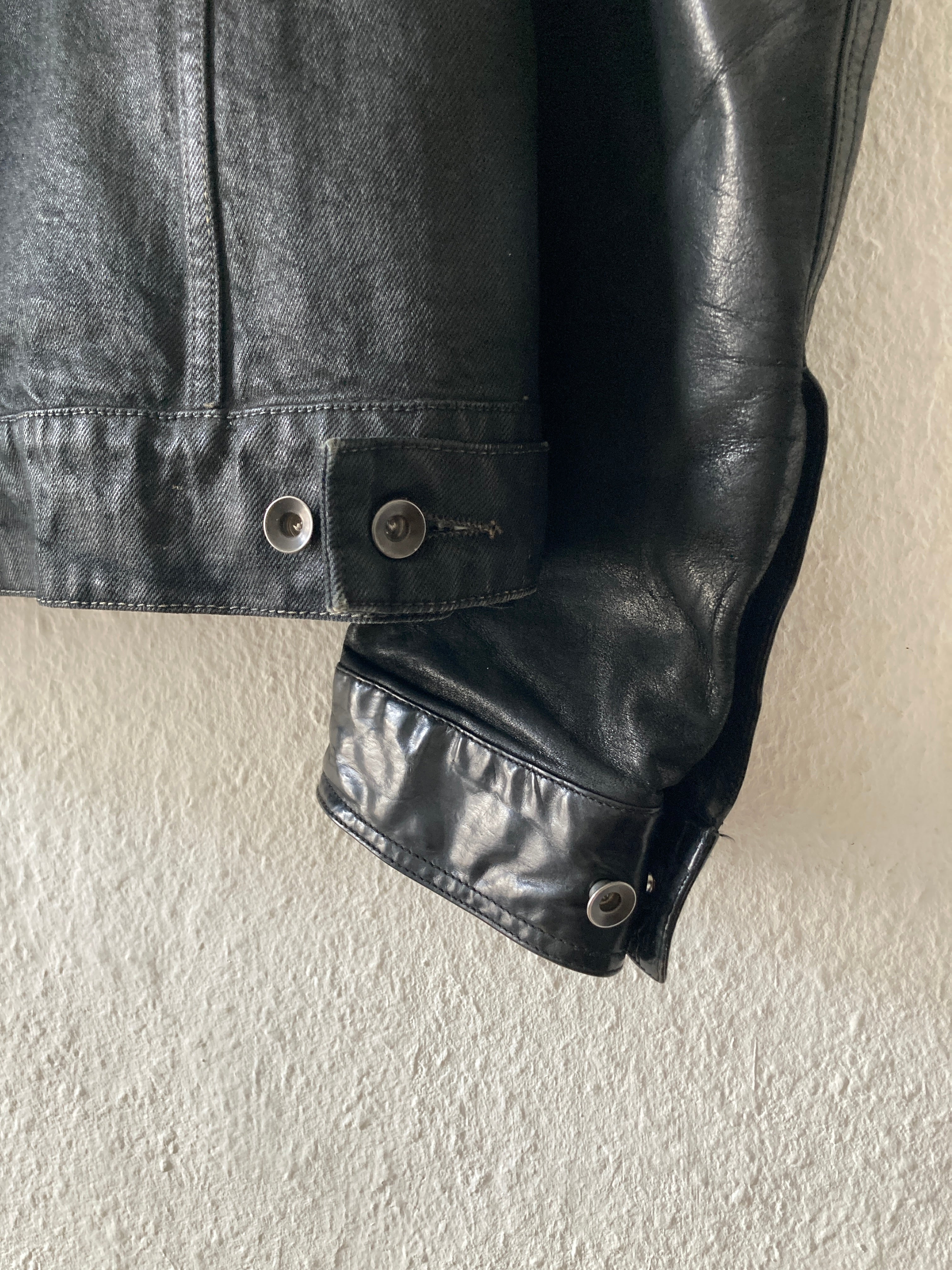 S/S 14 "VICIOUS" Waxed Black Mineral Leather Denim Jacket M