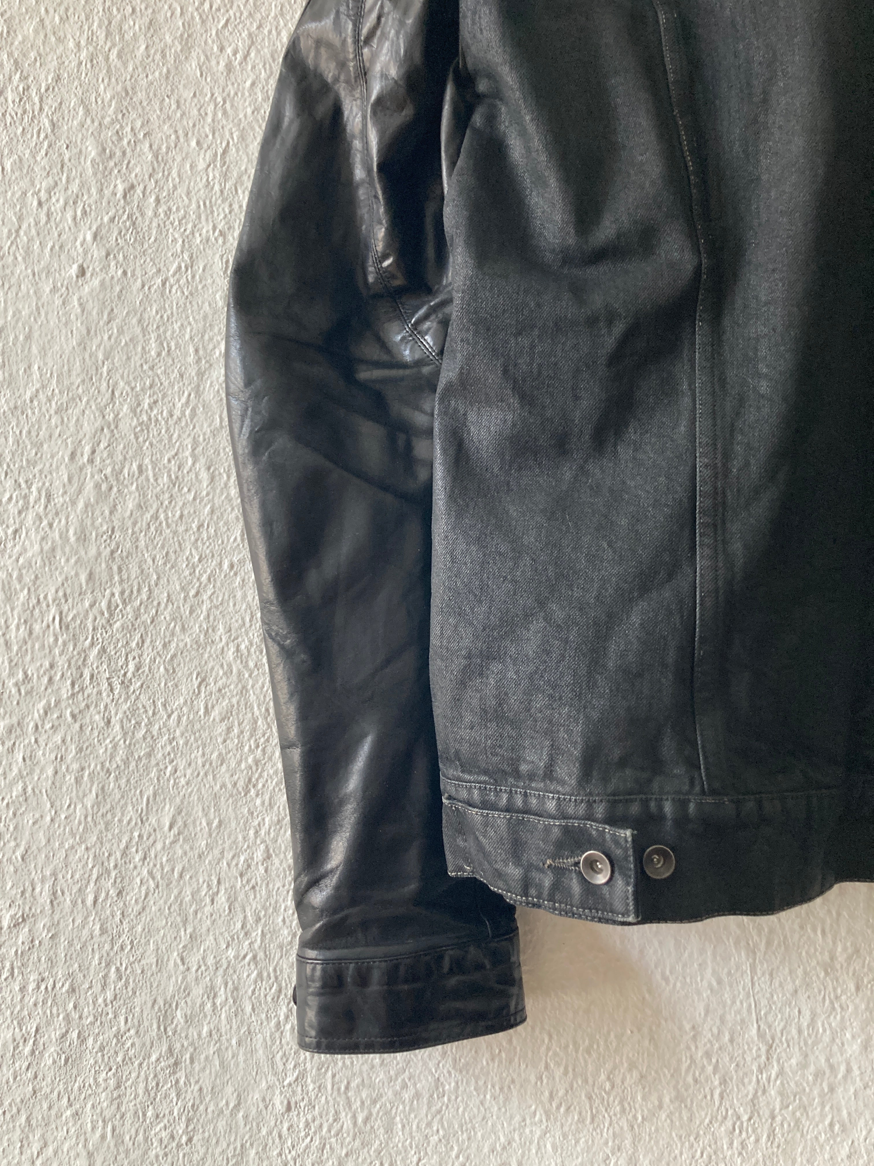 S/S 14 "VICIOUS" Waxed Black Mineral Leather Denim Jacket M