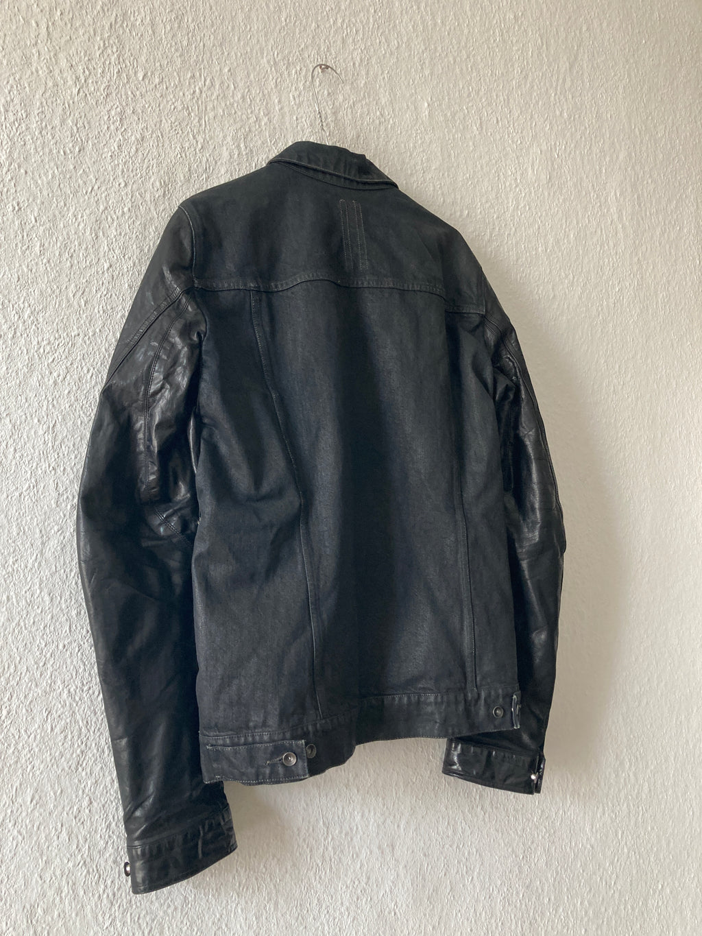 S/S 14 "VICIOUS" Waxed Black Mineral Leather Denim Jacket M