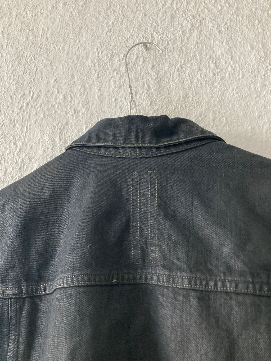 S/S 14 "VICIOUS" Waxed Black Mineral Leather Denim Jacket M
