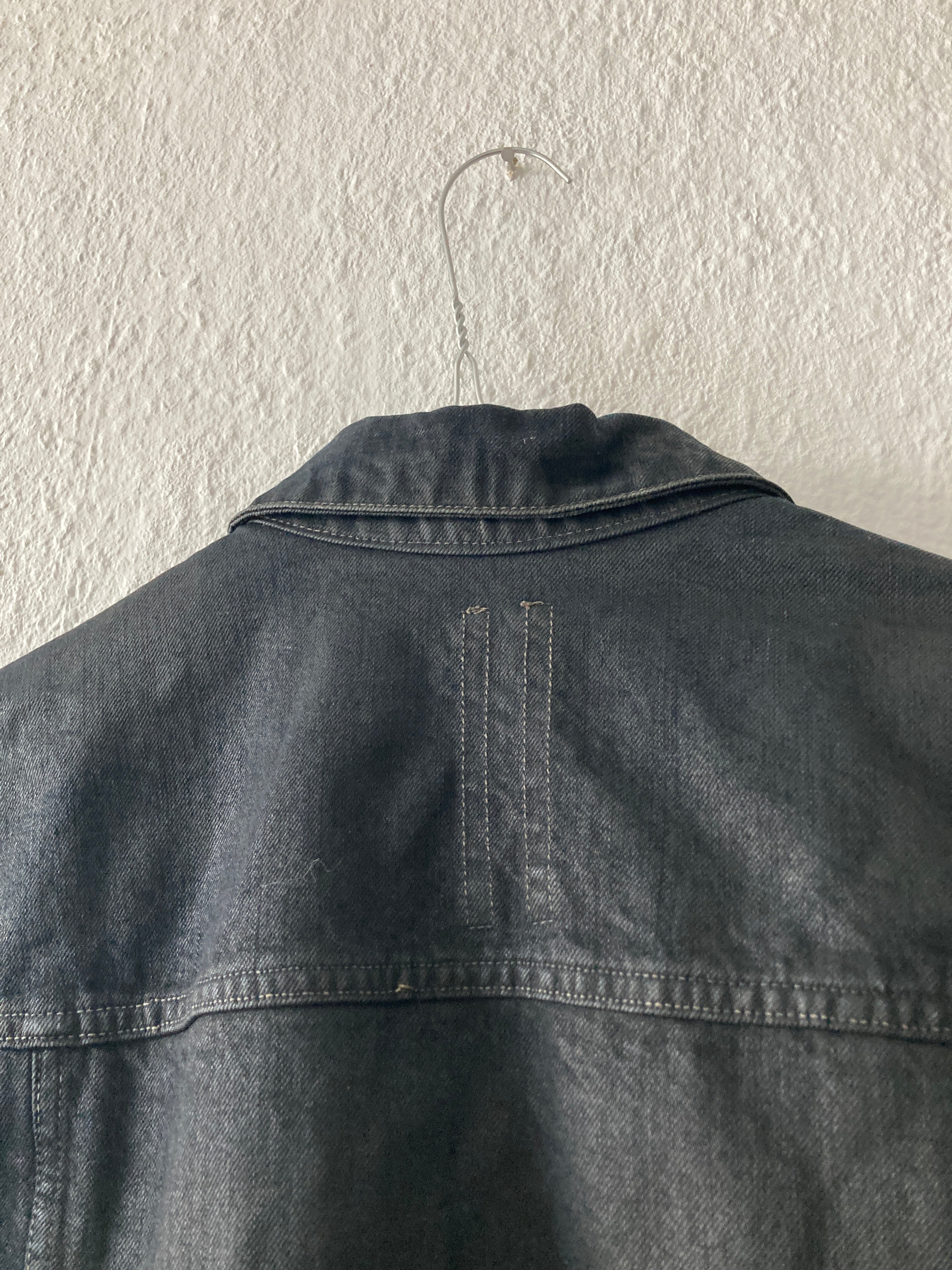 S/S 14 "VICIOUS" Waxed Black Mineral Leather Denim Jacket M