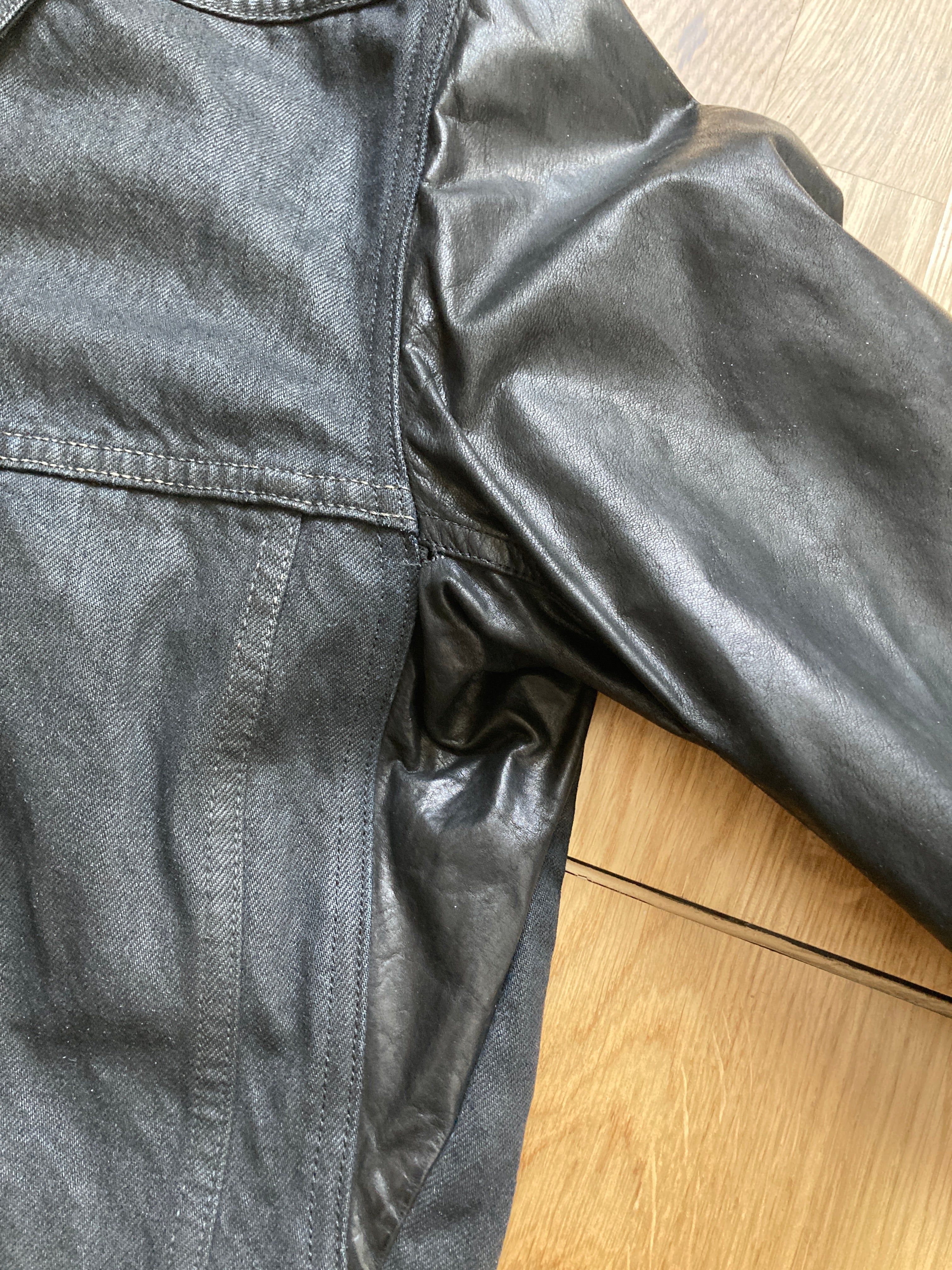 S/S 14 "VICIOUS" Waxed Black Mineral Leather Denim Jacket M