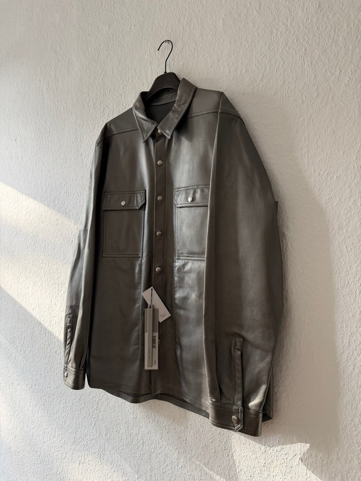 S/S 23 "LIDO" Gunmetal Lamb Leather Shirt Jacket Rick Owens IT54/L
