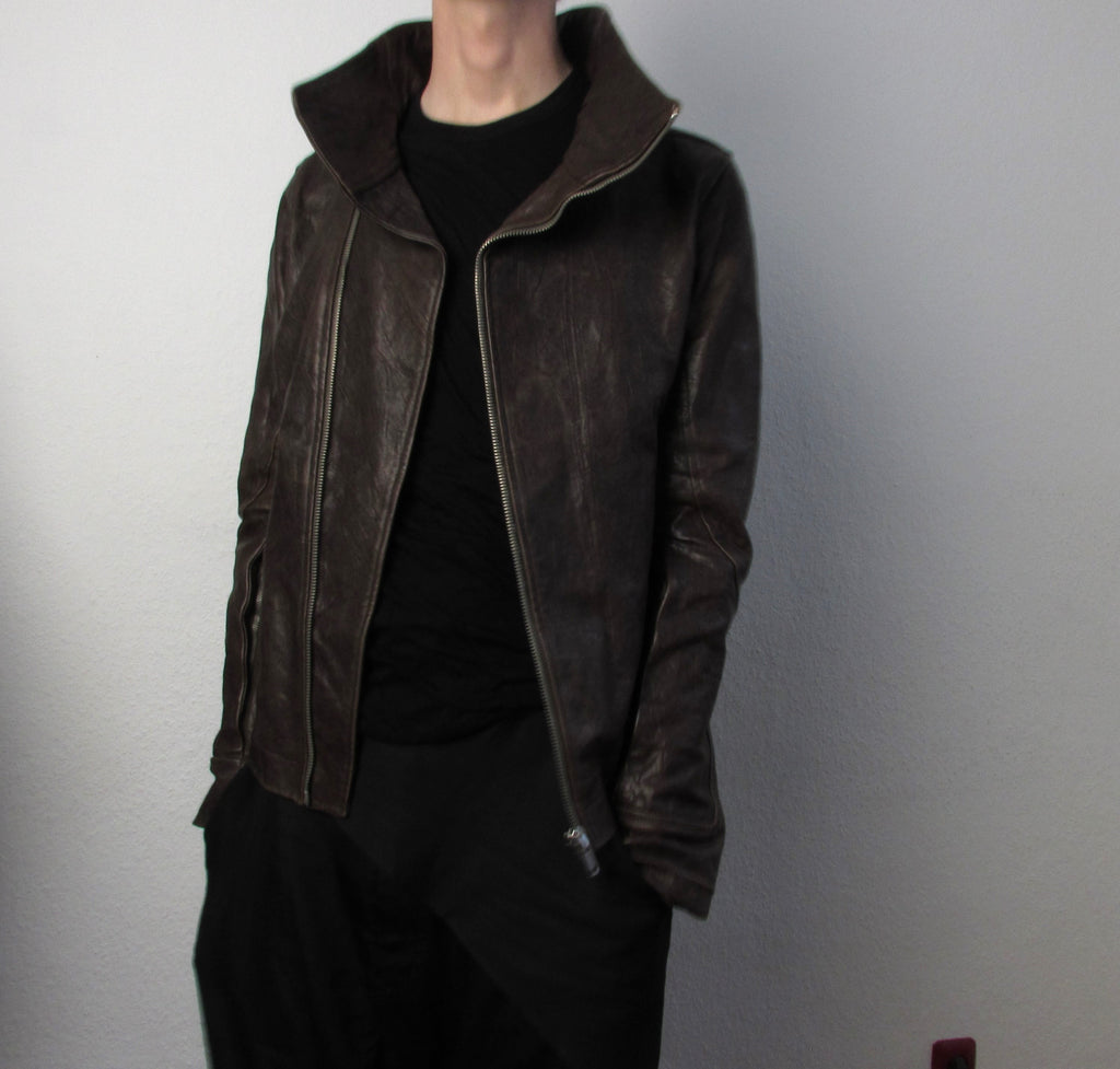 F/W 09 "CRUST" Hammered Lamb Bauhaus Leather Jacket w. Layered Back in Bitter