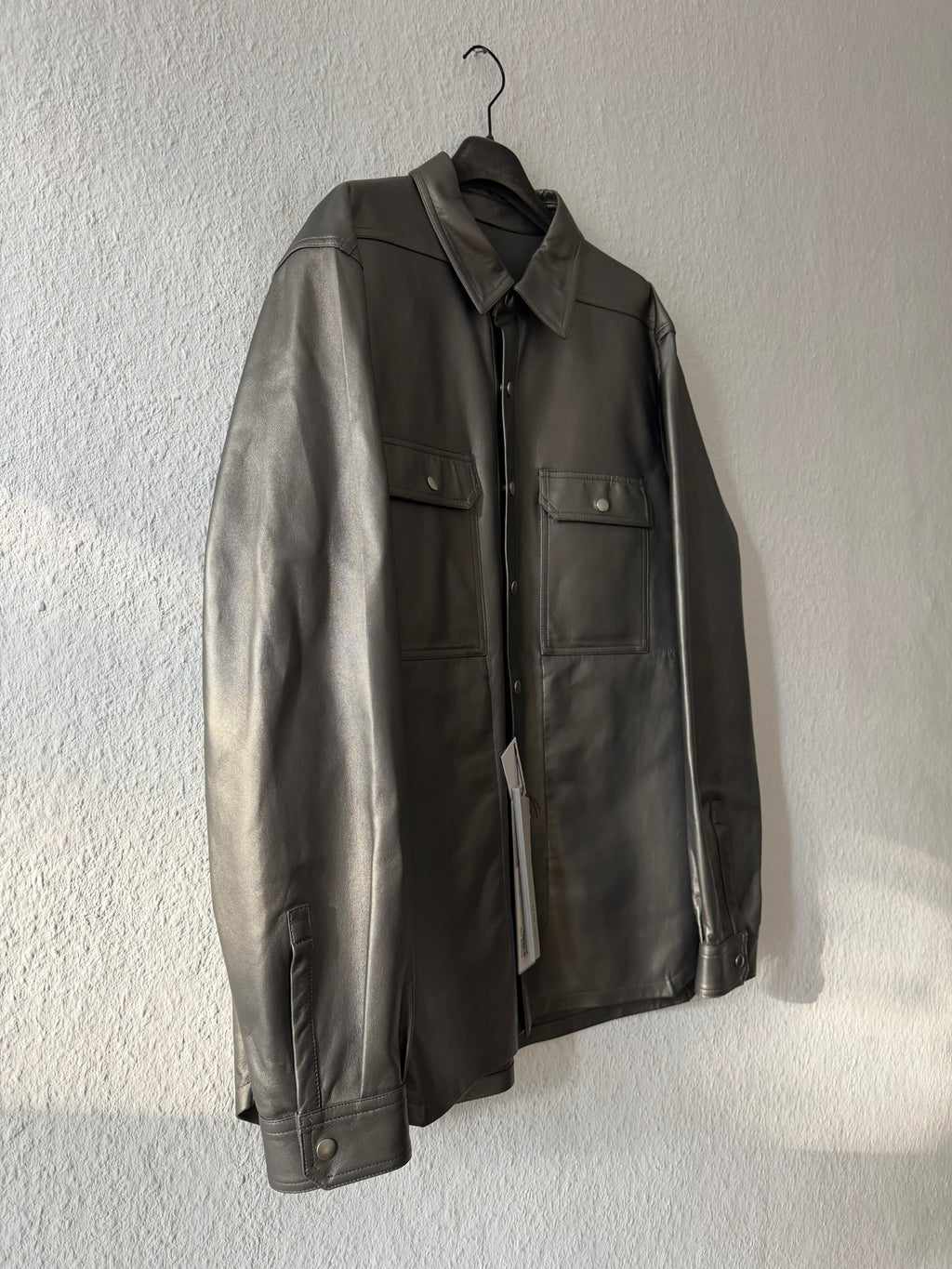 S/S 23 "LIDO" Gunmetal Lamb Leather Shirt Jacket Rick Owens IT54/L