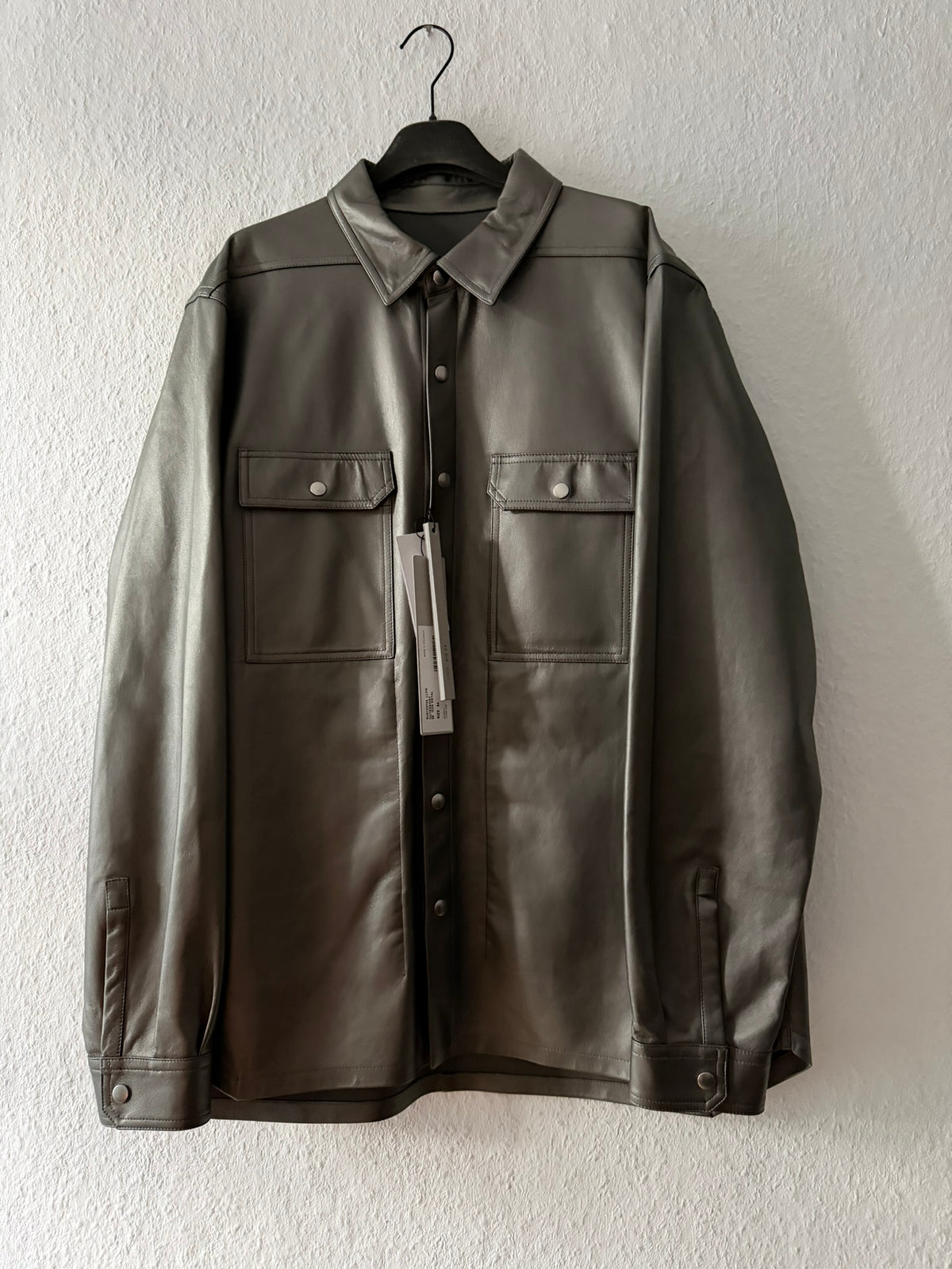 S/S 23 "LIDO" Gunmetal Lamb Leather Shirt Jacket Rick Owens IT54/L